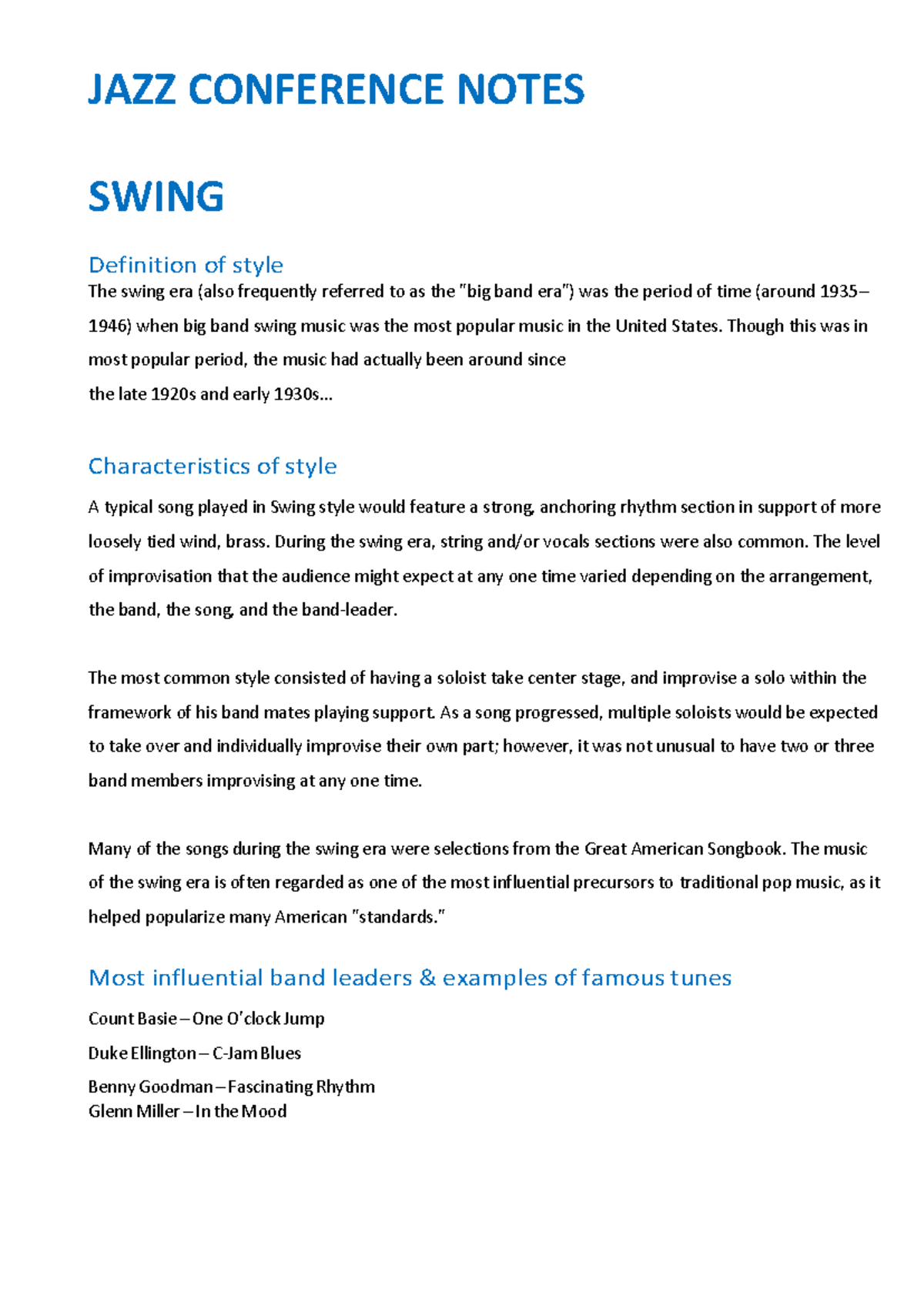 Music Jazz Conference Notes Music Fet Optional Fet Studocu