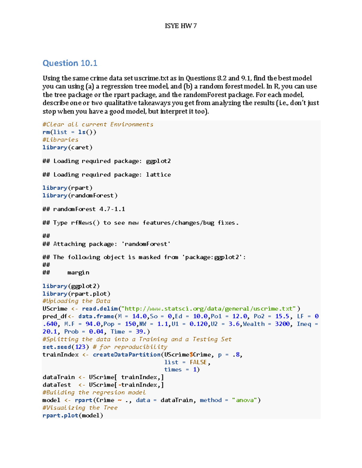 HW7 copy1 - Question 10. Using the same crime data set uscrime as in ...