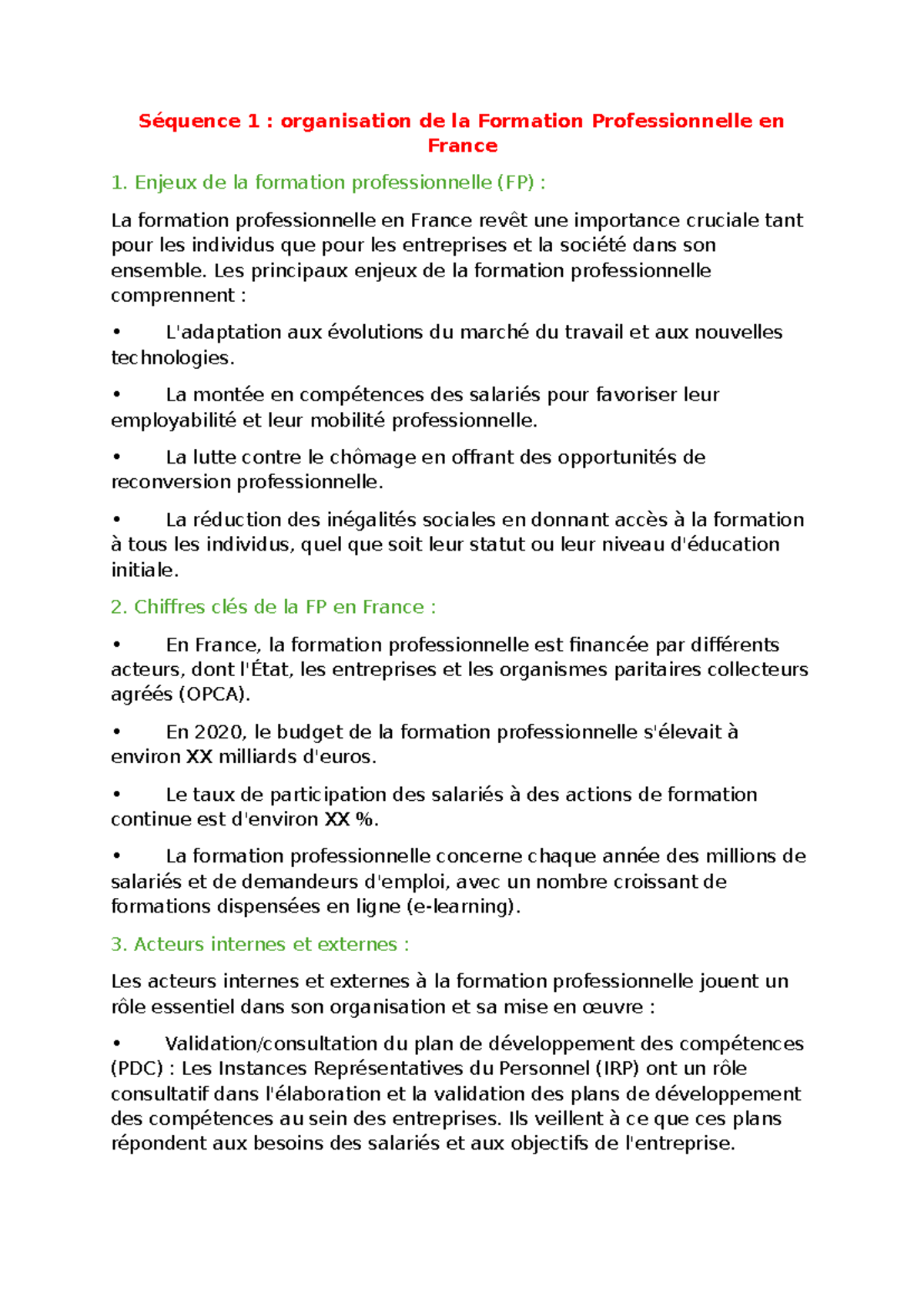 Formations - Cours de formation - Séquence 1 : organisation de la ...