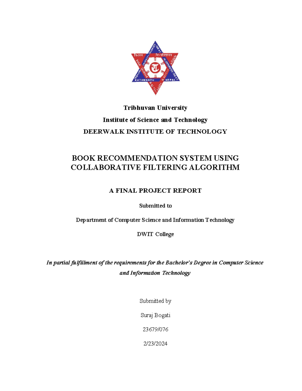 Final Report - Tribhuvan University Institute Of Science And Technology ...