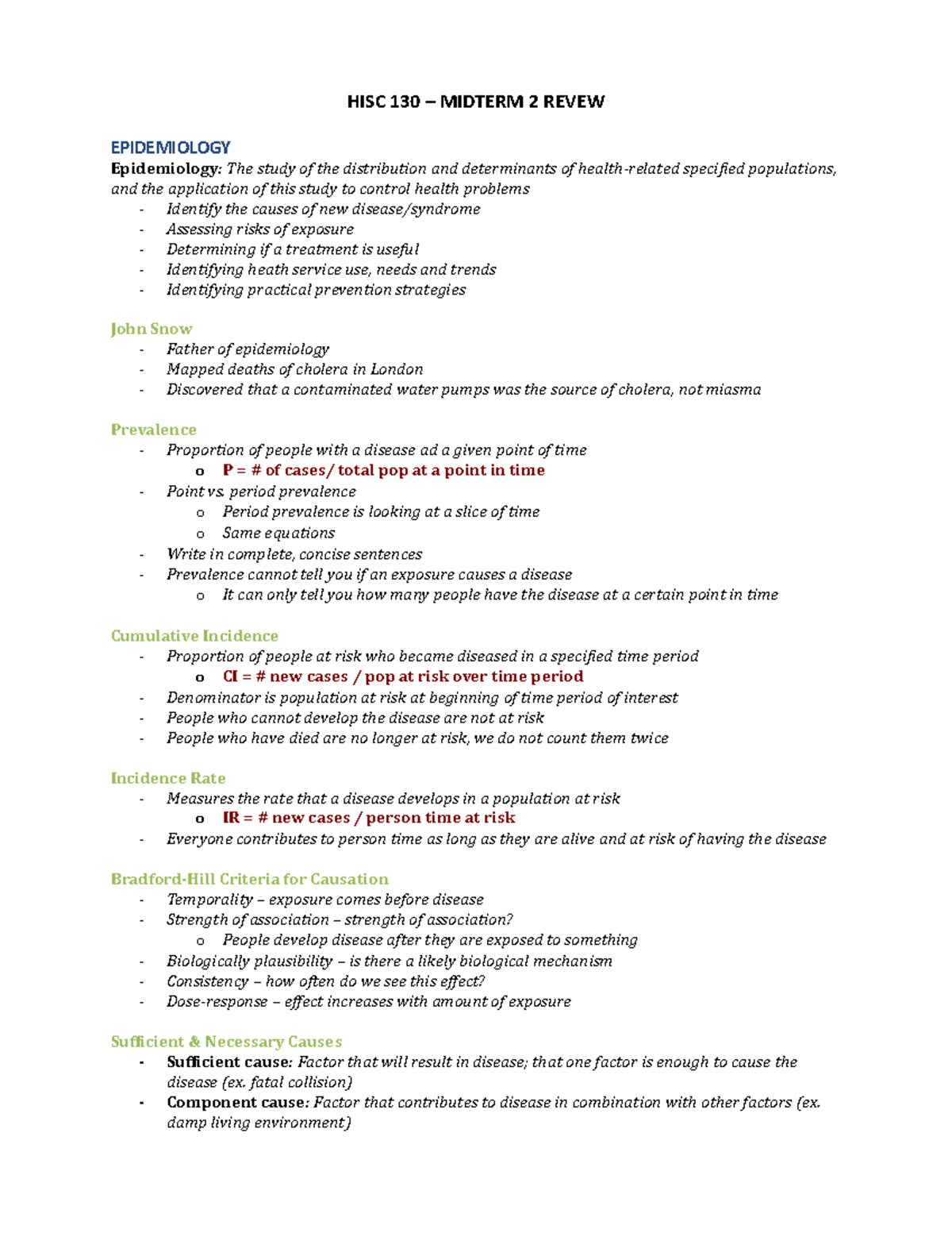 Summary Pursuing Health and Wellness Midterm 2 Review HISC 130