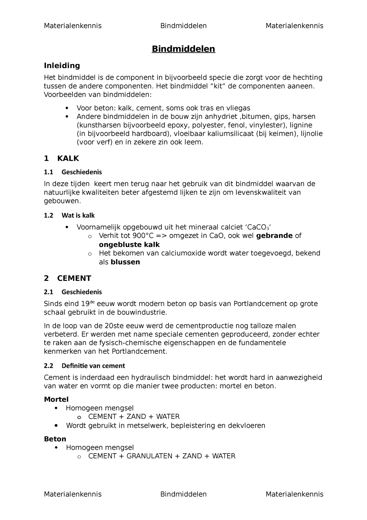 Bindmiddelen - Samenvatting Materialenkennis - Bindmiddelen Inleiding ...