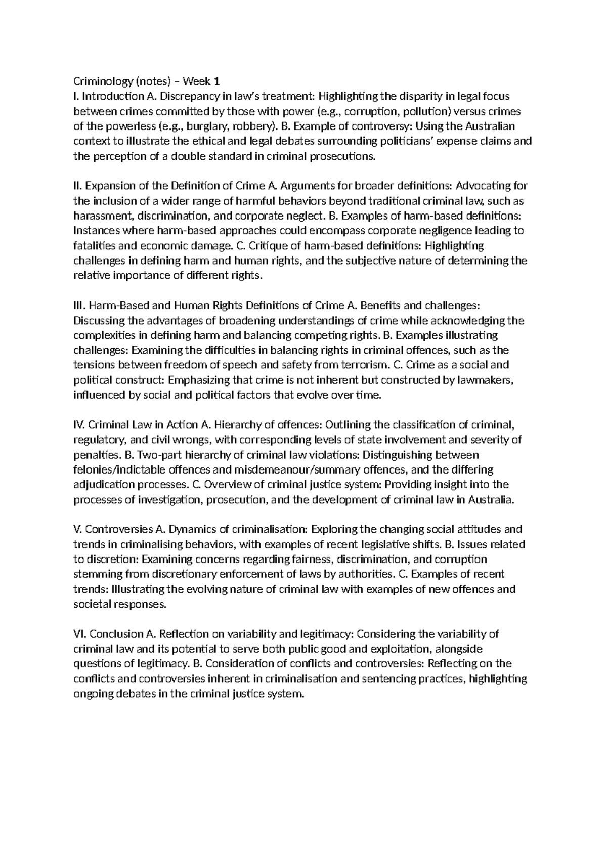 Criminology (Week1) Notes - Criminology (notes) – Week 1 I ...