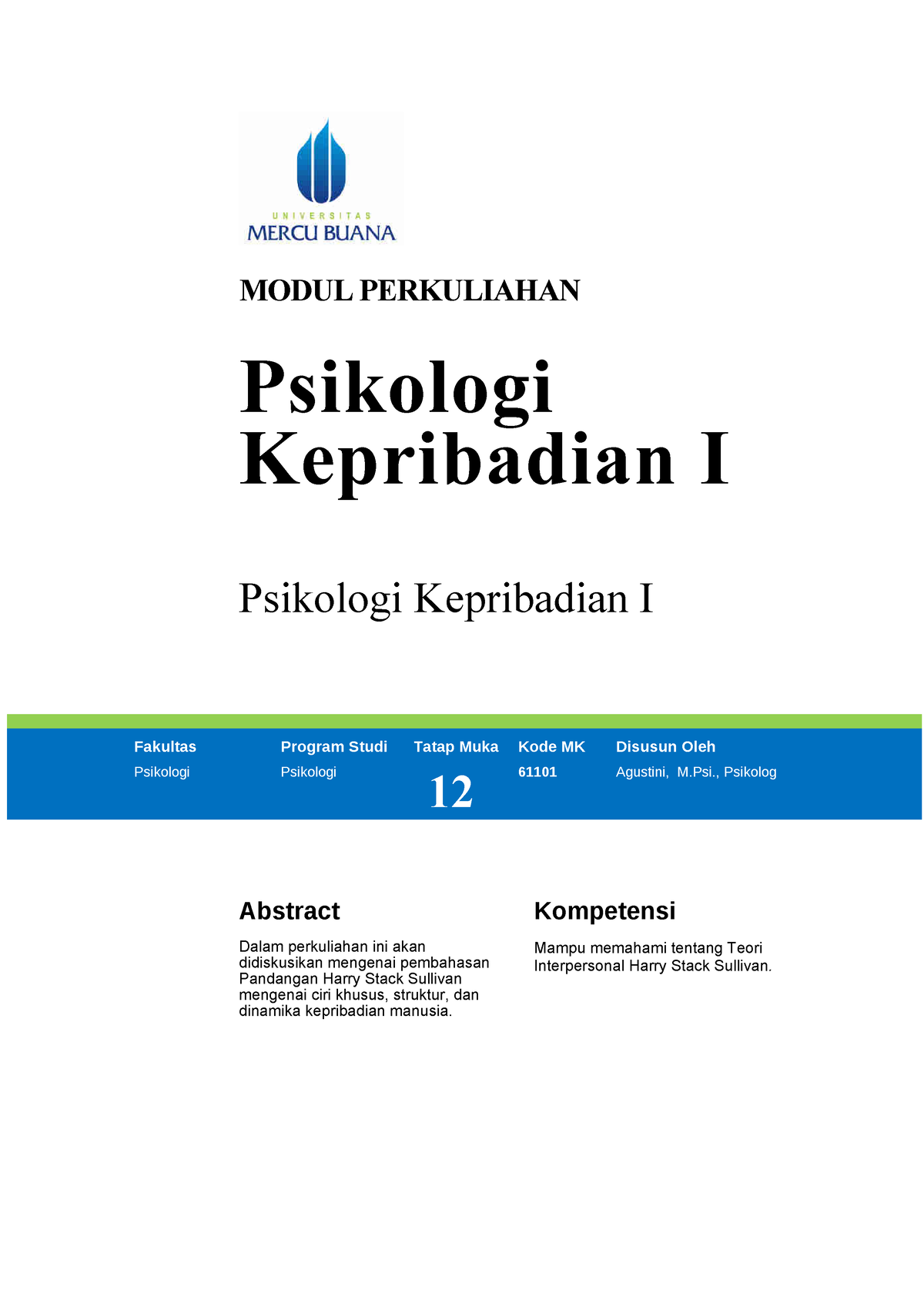 Modul Teori Kepribadian (11) - MODUL PERKULIAHAN Psikologi Kepribadian ...