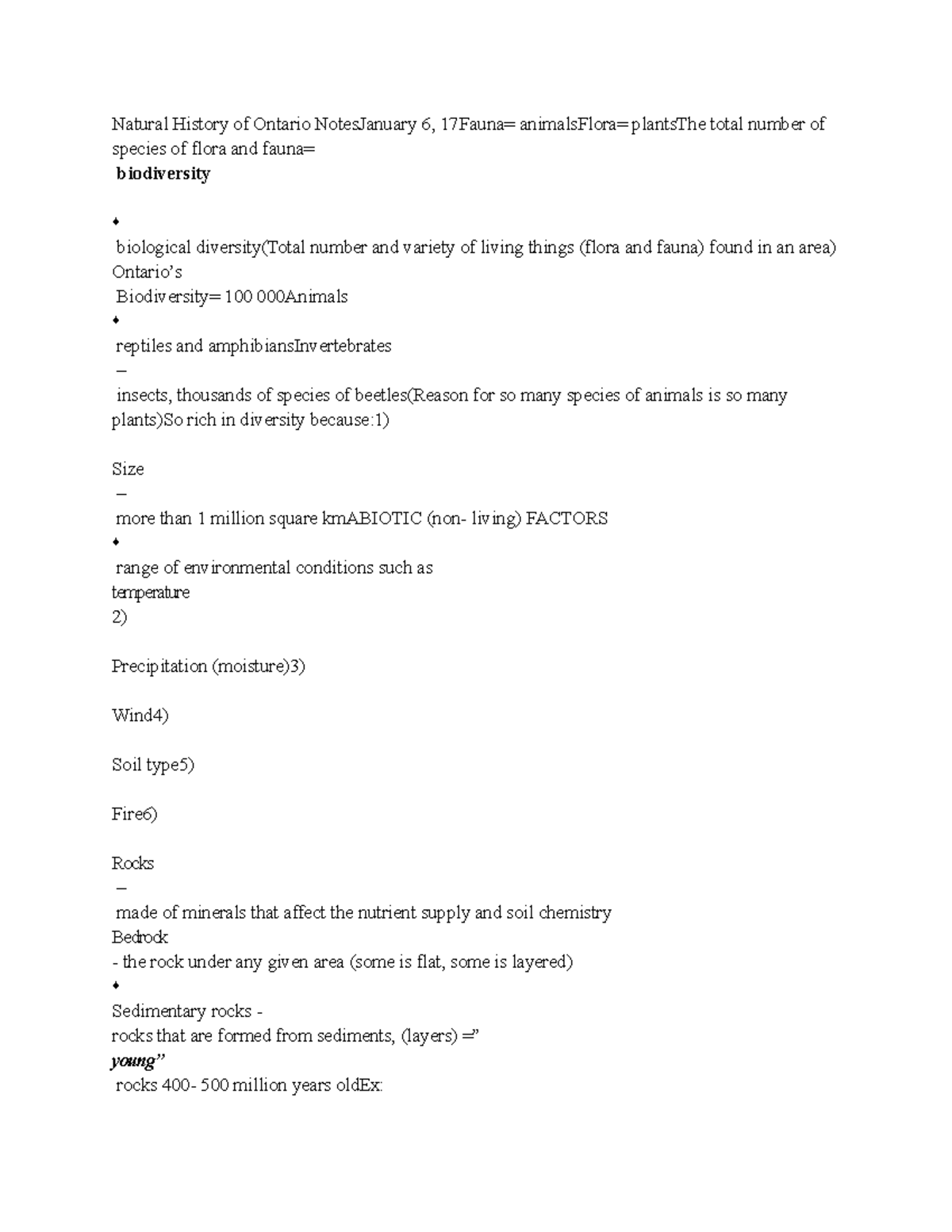 Midterm note - Lecture notes from 11 to 18 - Natural History of Ontario ...