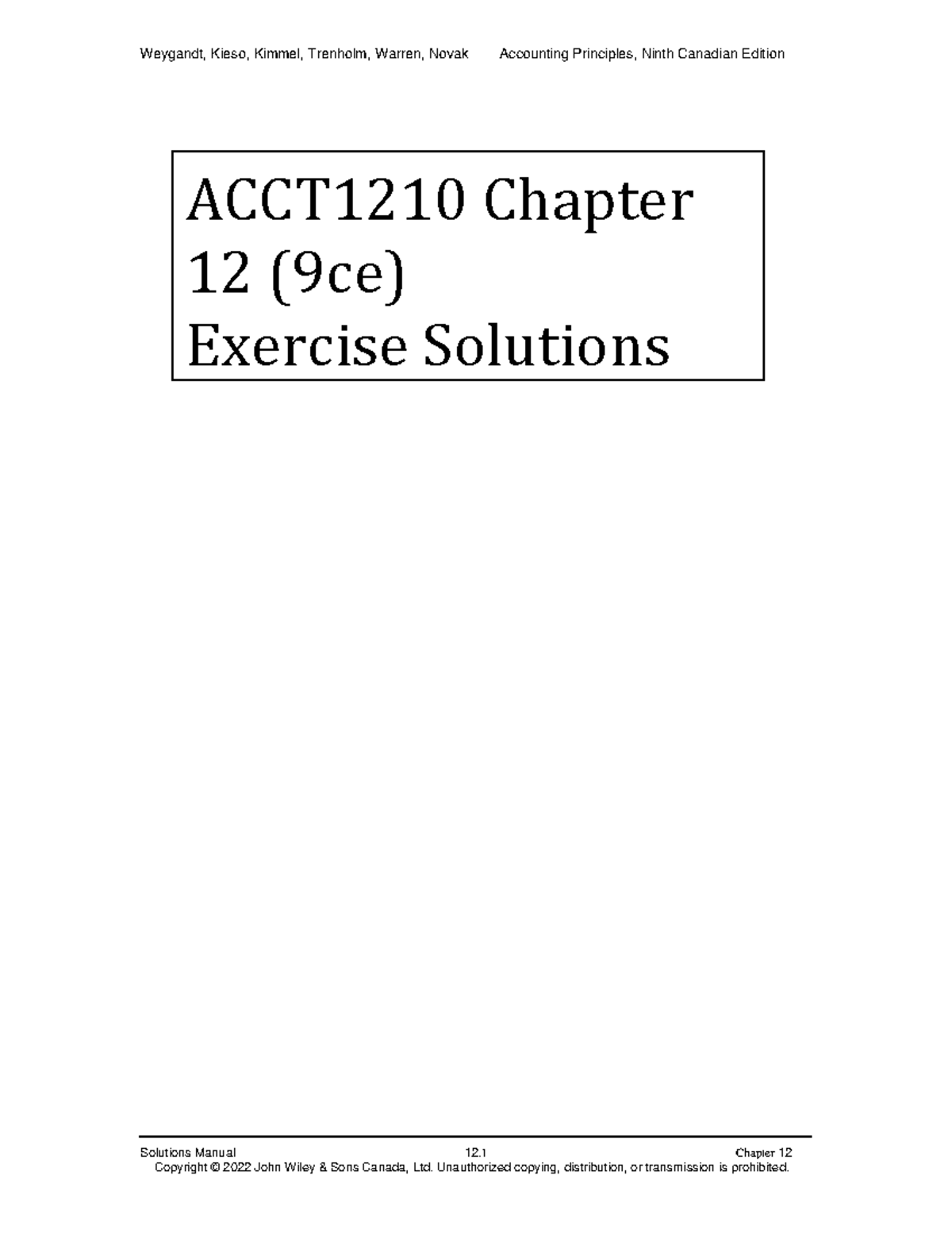 ACCT 1210 Chapter 12 Exercise Solutions 9ce - Solutions Manual 12. 1 ...