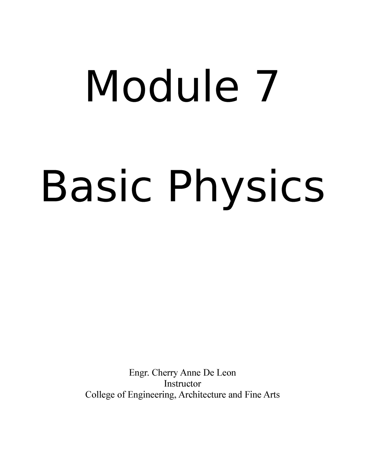 Basic Physics Module 7 - Module 7 Basic Physics Physics Engr. Cherry ...