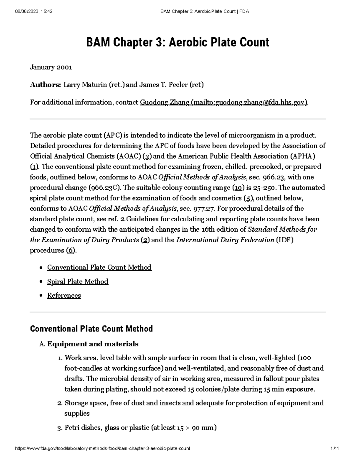 BAM Chapter 3 Aerobic Plate Count FDA BAM Chapter 3 Aerobic Plate