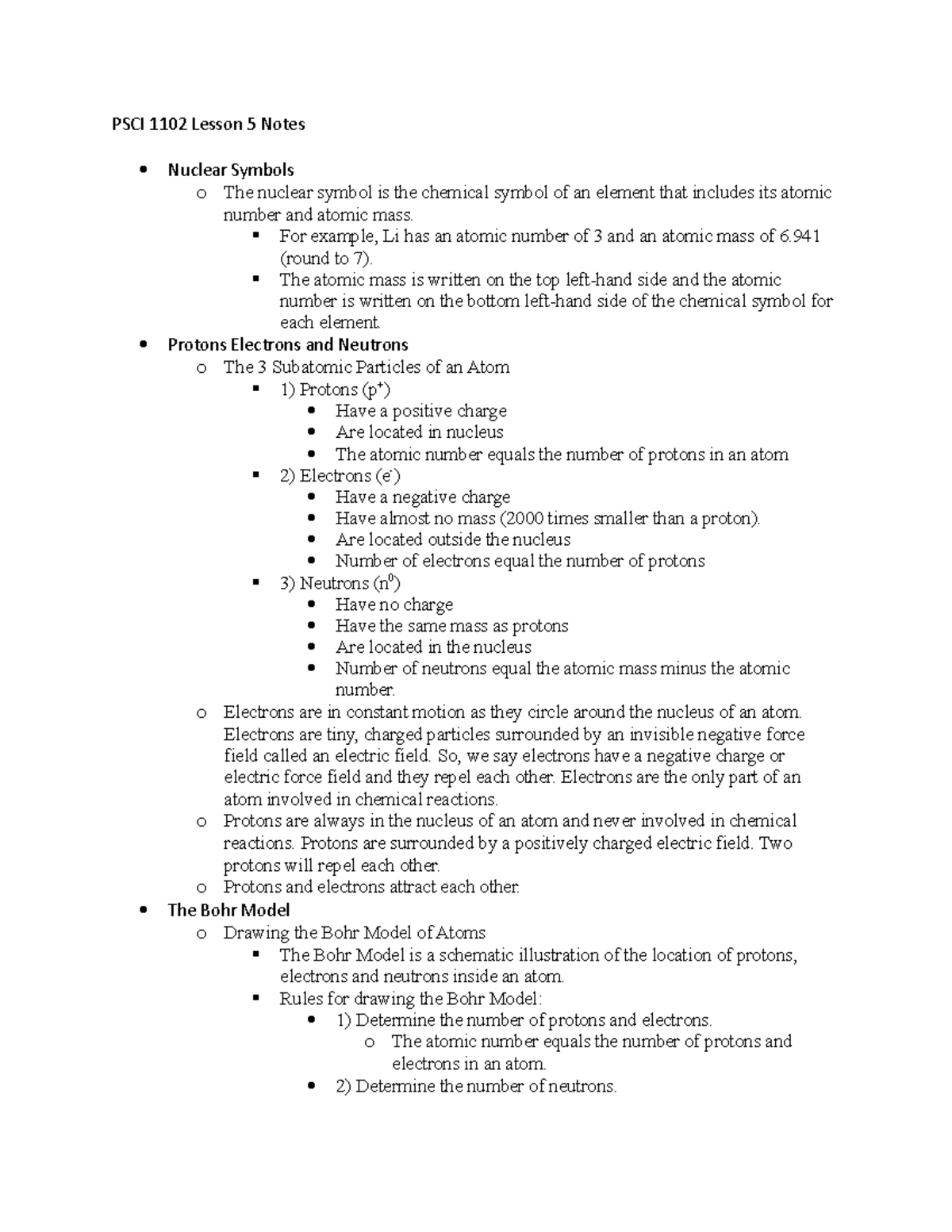 PSCI 1102 Lesson 5 Notes - PSCI 1102 Lesson 5 Notes Nuclear Symbols O ...