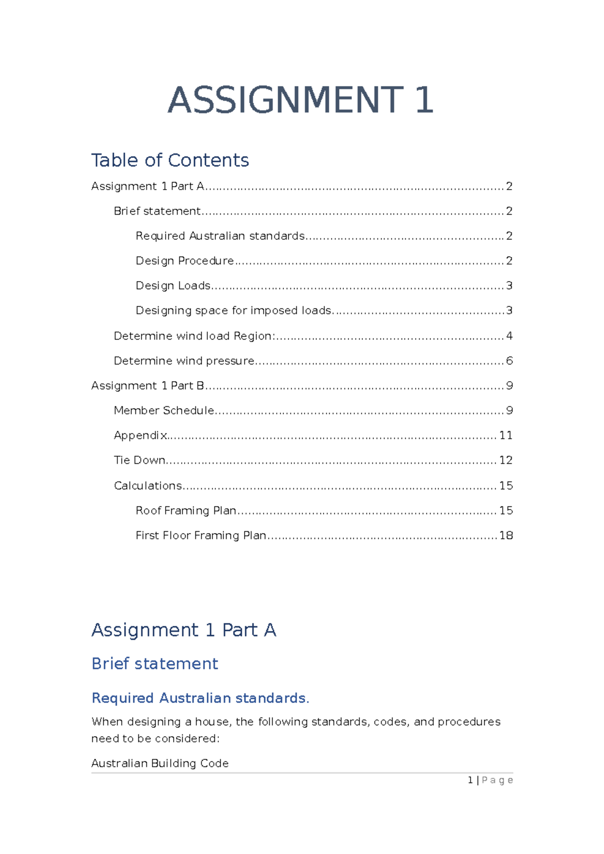 Assignment 1 - ASSIGNMENT 1 Table of Contents Assignment 1 Part - Studocu