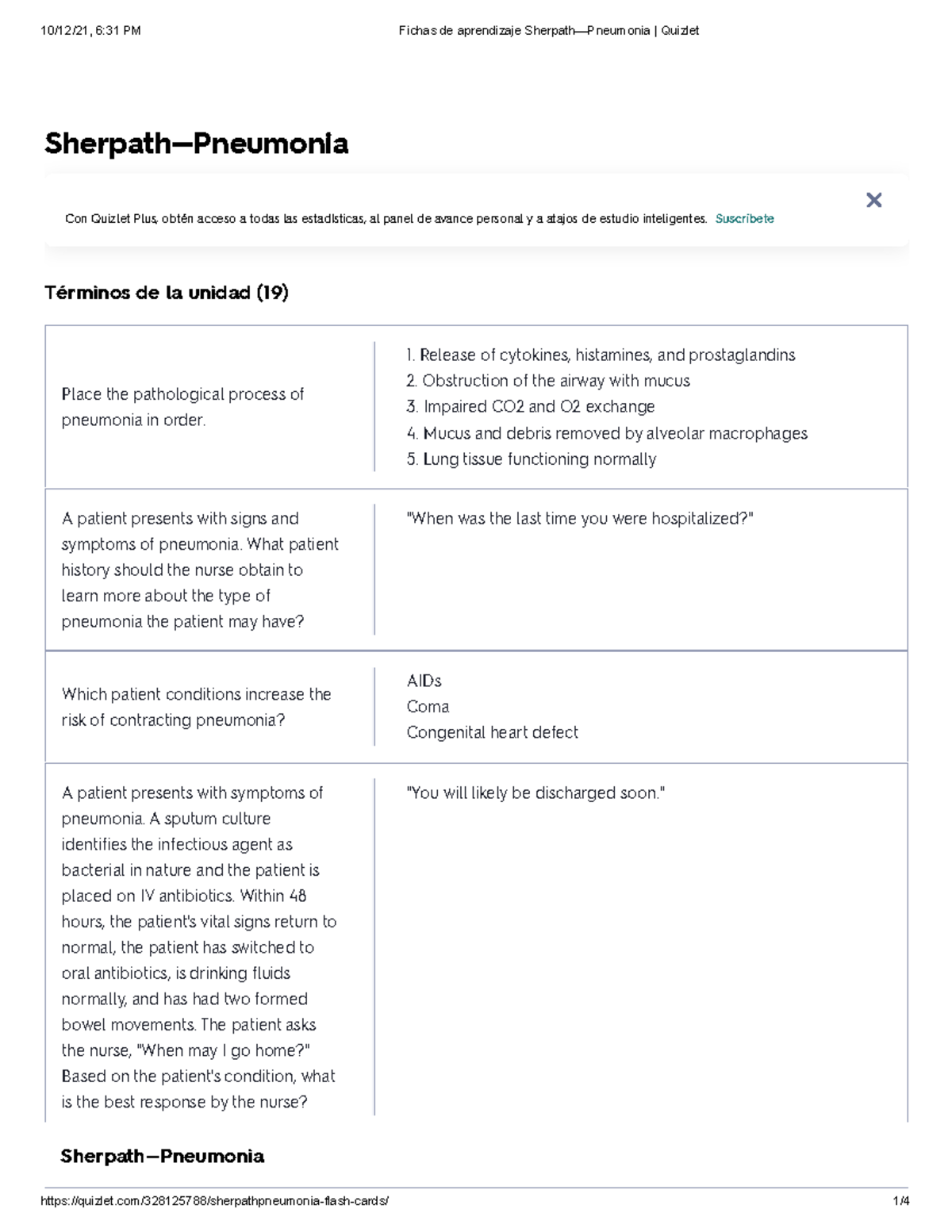 Fichas De Aprendizaje Sherpath—Pneumonia Quizlet - Sherpath—Pneumonia ...