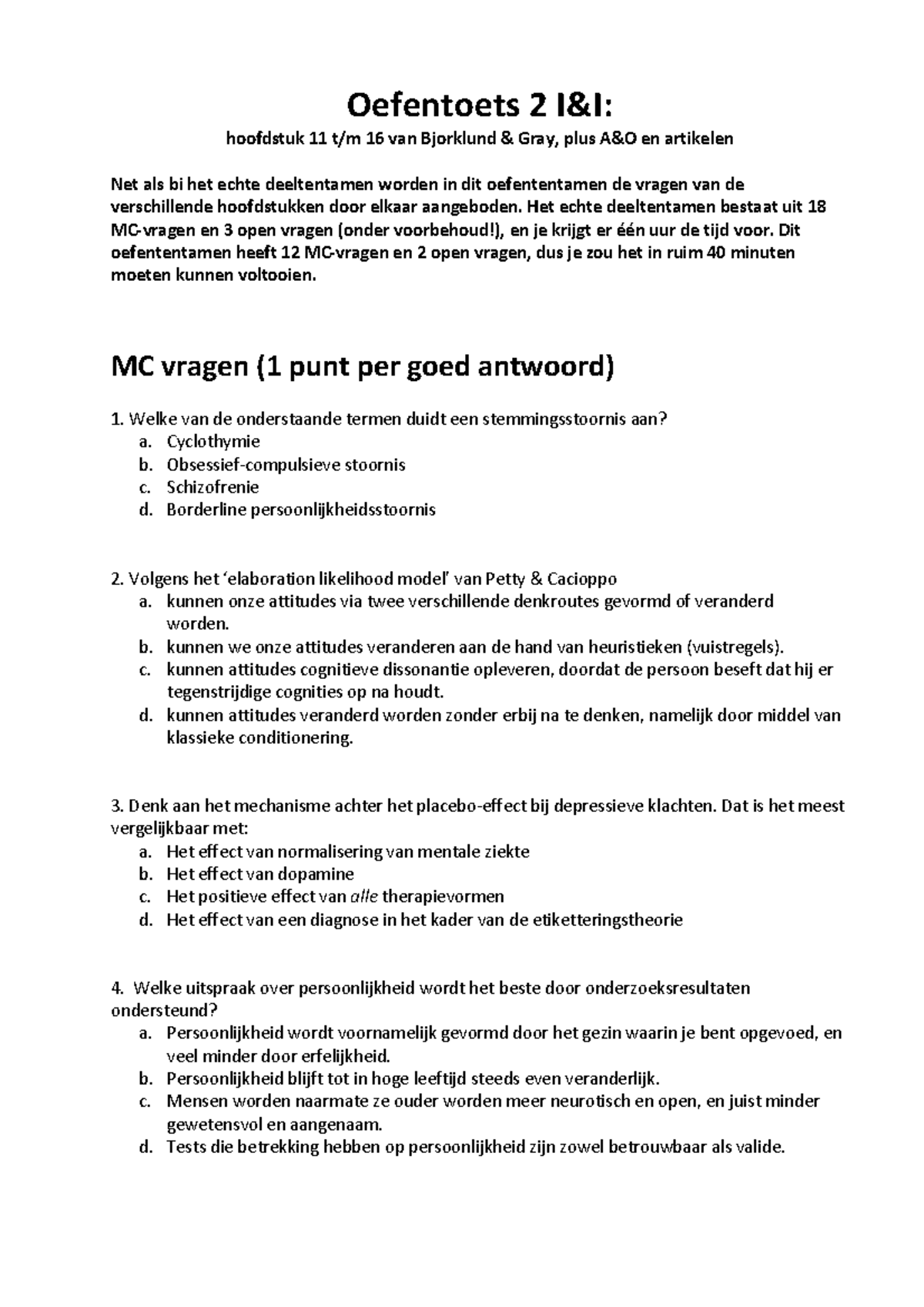 I&I Oefententamen Deel 2 Student 23-24 - Oefentoets 2 I&I: Hoofdstuk 11 ...