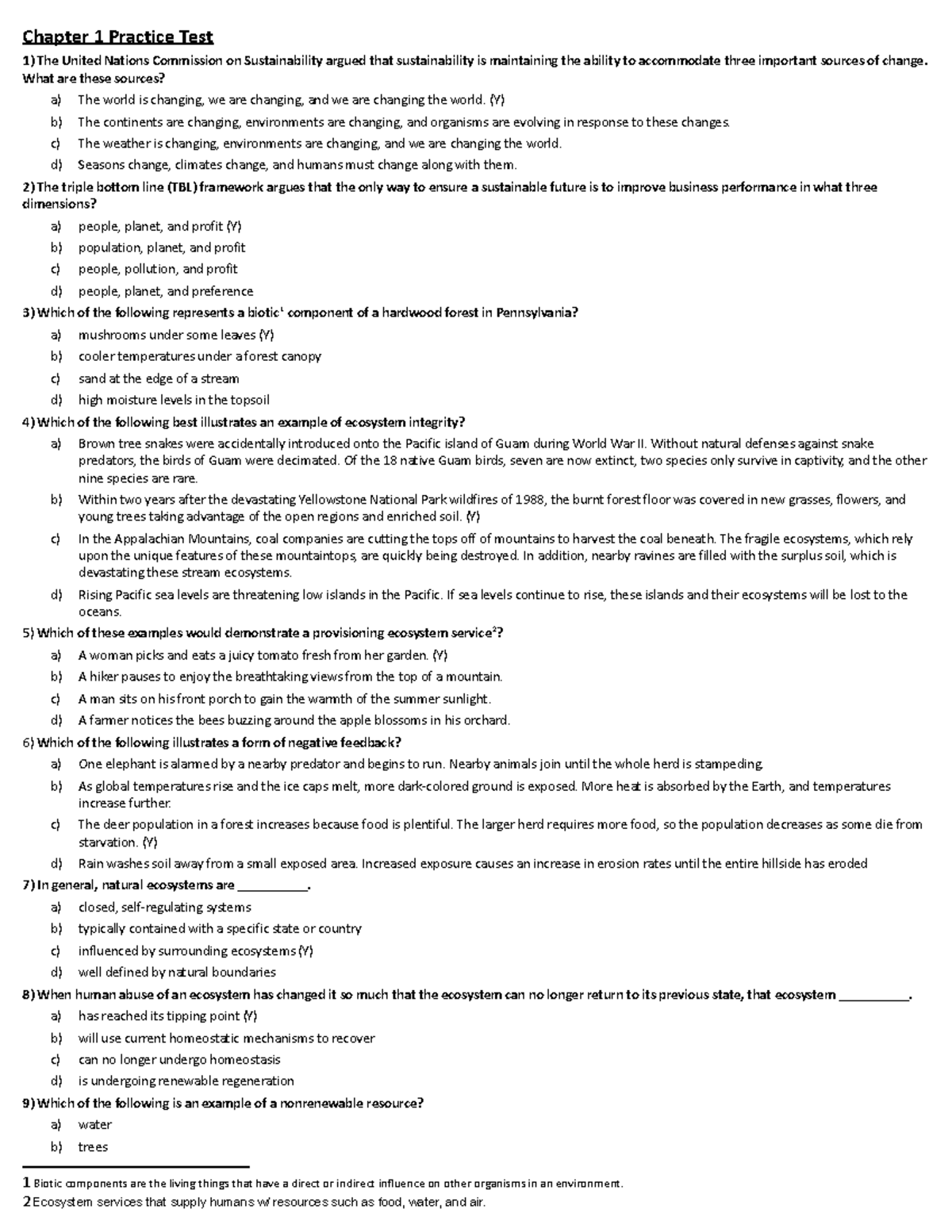 Enviromental Science Test Practice Questions - Chapter 1 Practice Test ...