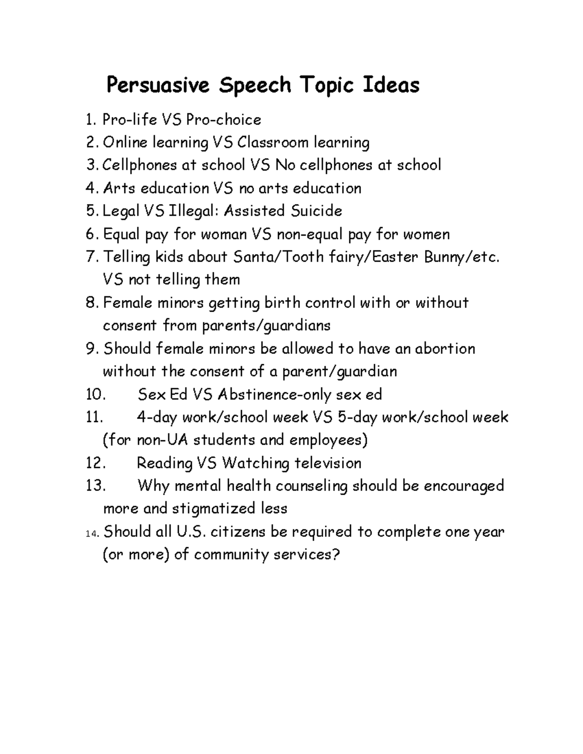 persuasive topics for college speech