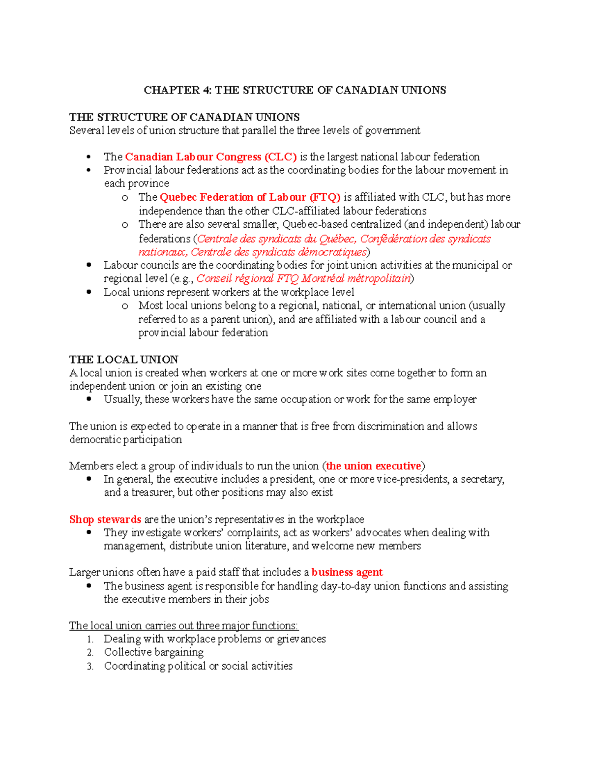 Chapter 4 - The Structure of Canadian Unions - CHAPTER 4: THE STRUCTURE ...