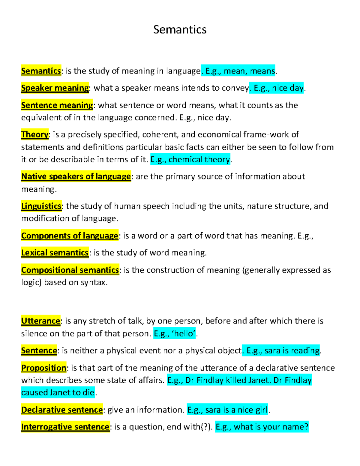 SEMANTICS NOTES* - Semantics Unit 1 Semantics : Is The Study Of Meaning ...