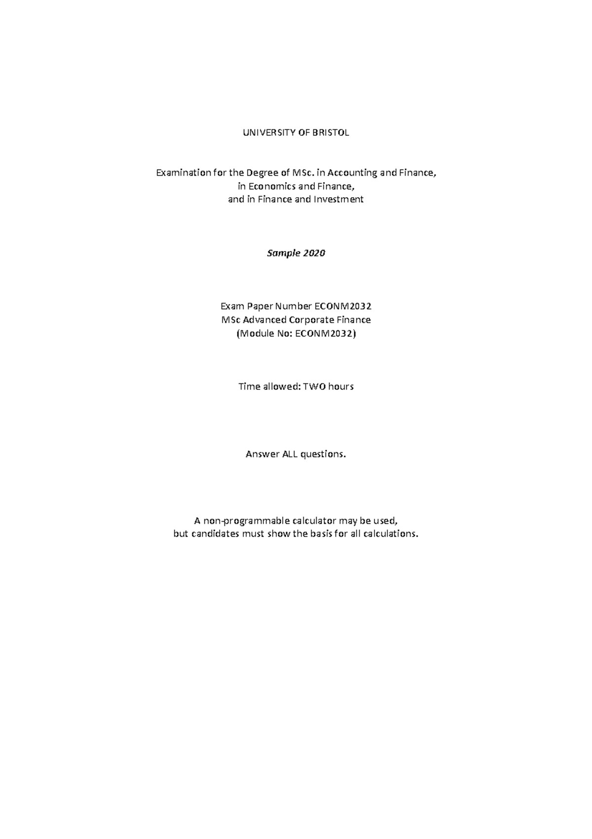 Sample/practice exam 2020 Warning TT undefined function 32