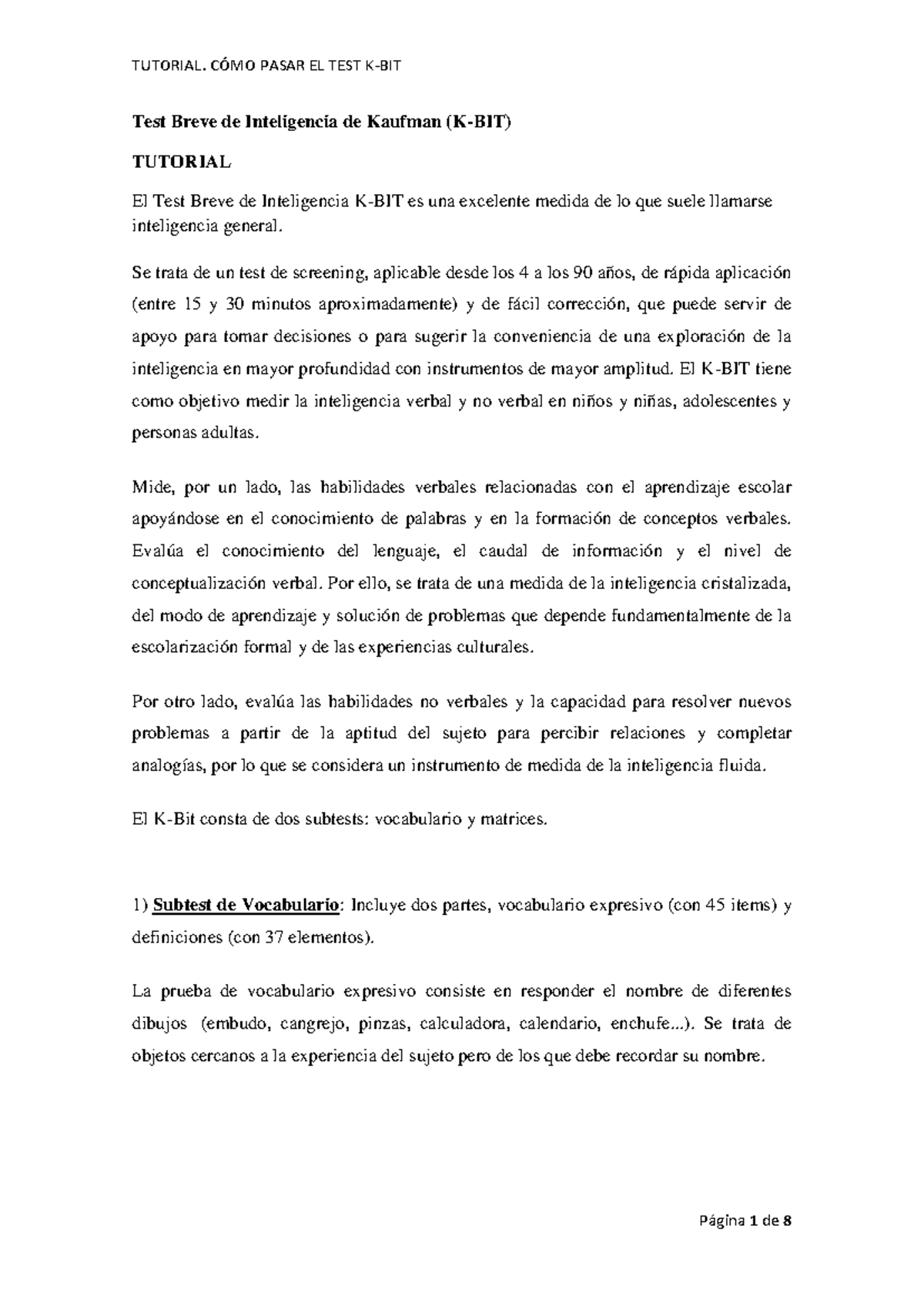 Tutorial COMO Pasar EL TEST K BIT - Test Breve de Inteligencia de ...