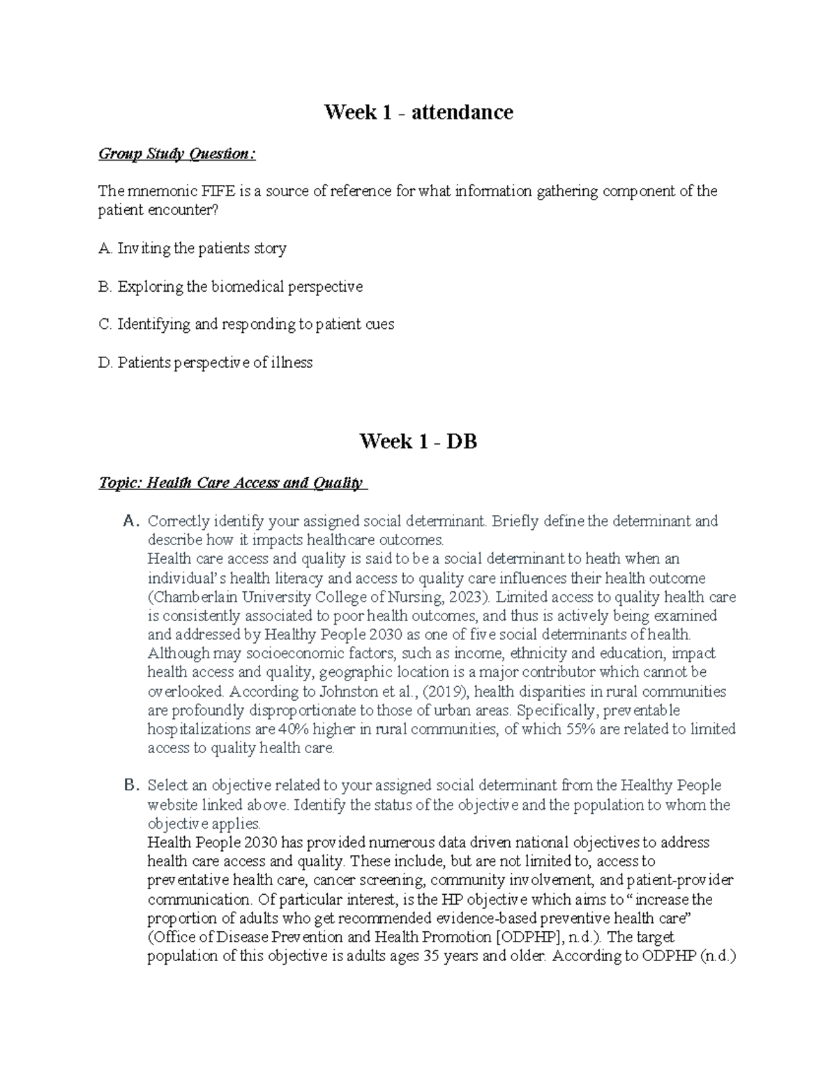 509 Week 1 - Discussion & Group Study question - Week 1 - attendance ...