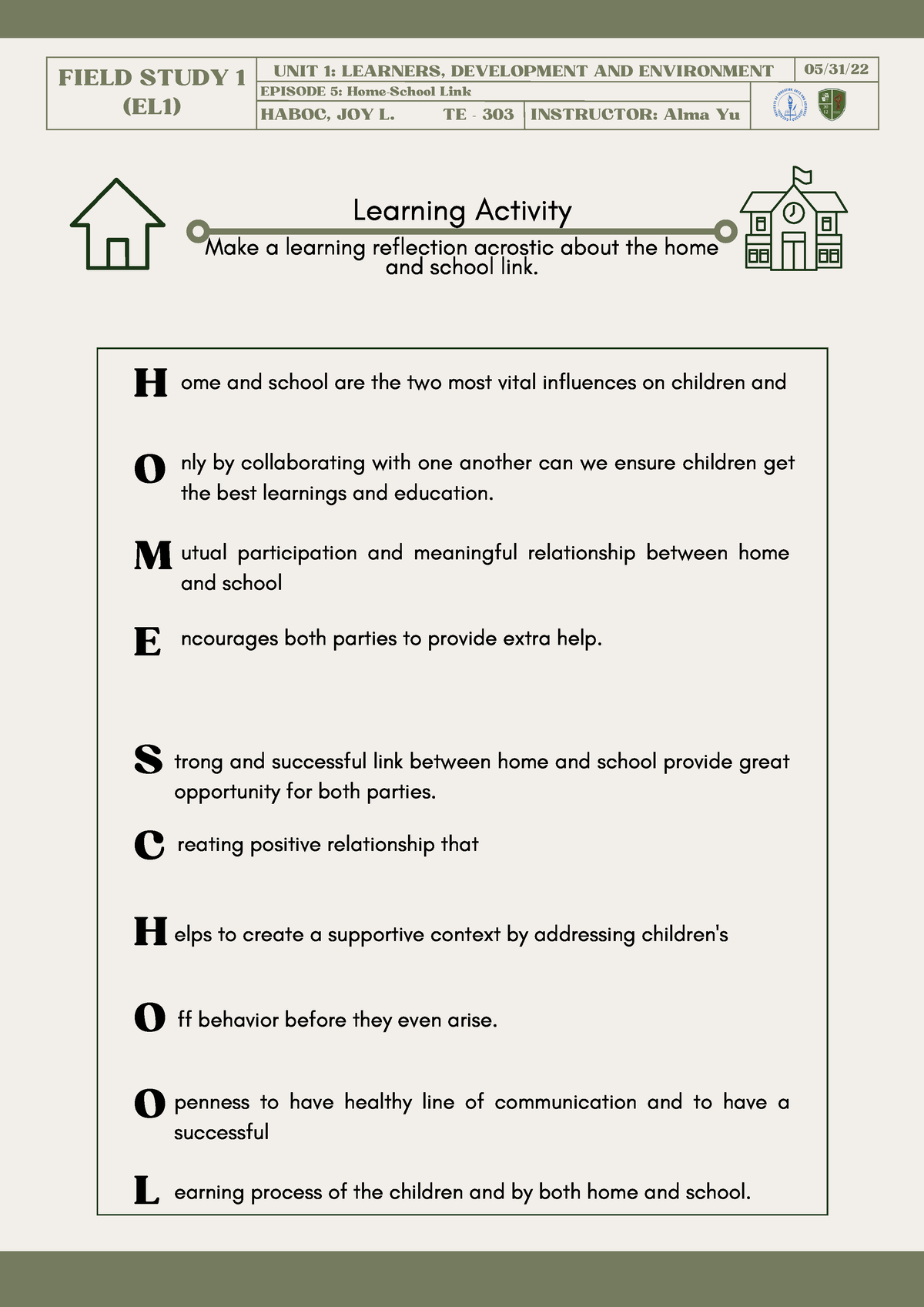 Home School Link Acrostic Examples