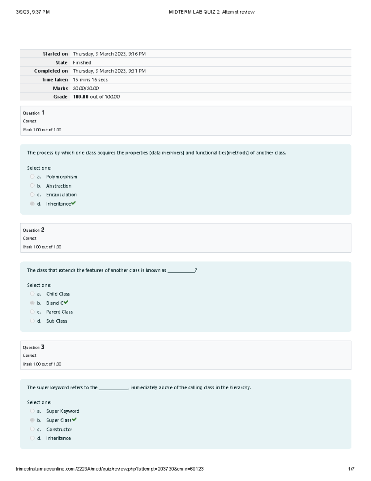 Object-Oriented Programming Midterm LAB QUIZ 2 Attempt review - Started ...