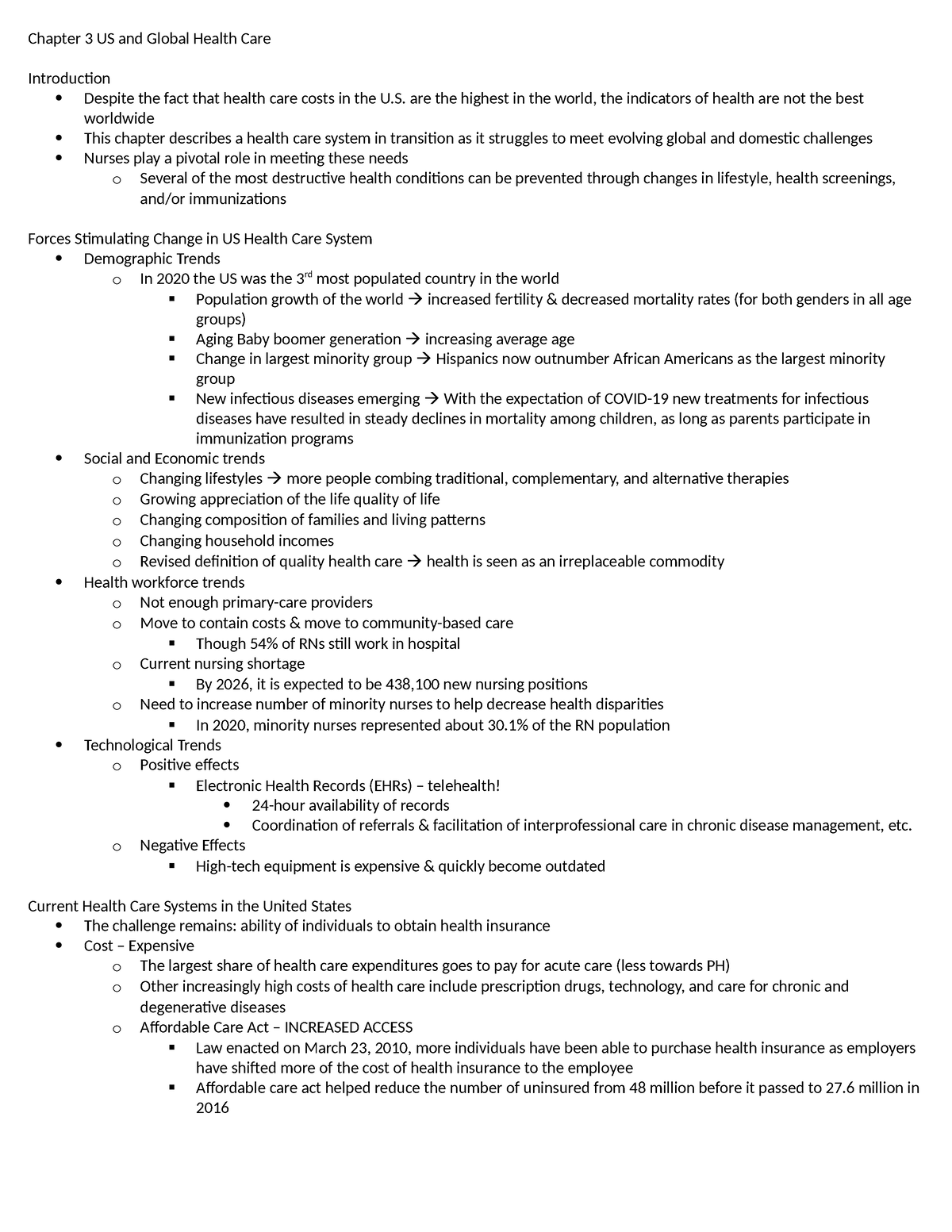 Week 6 - Notes! - Chapter 3 US and Global Health Care Introduction ...