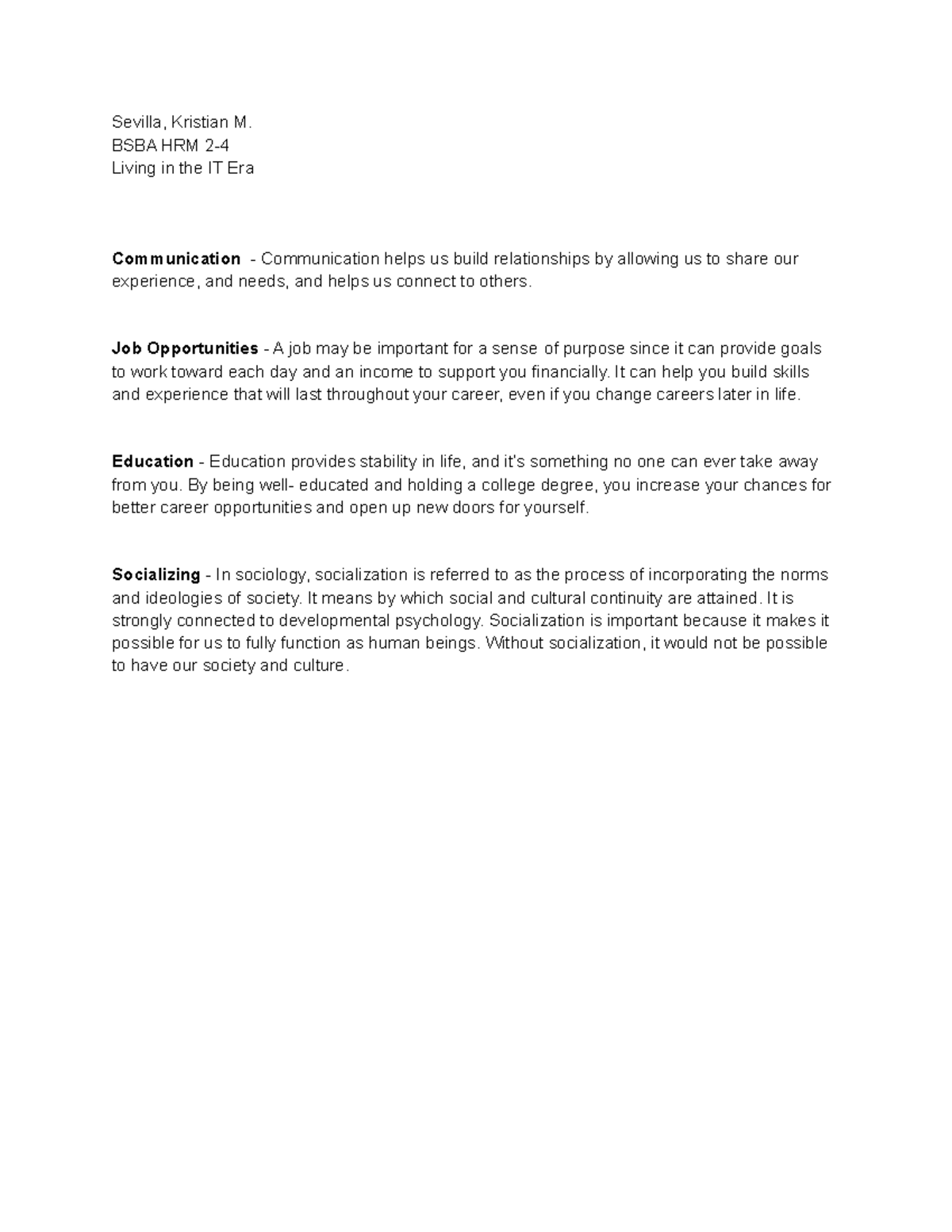 Ict module 1 homeworks sevilla kristian m bsba hrm 2 living in