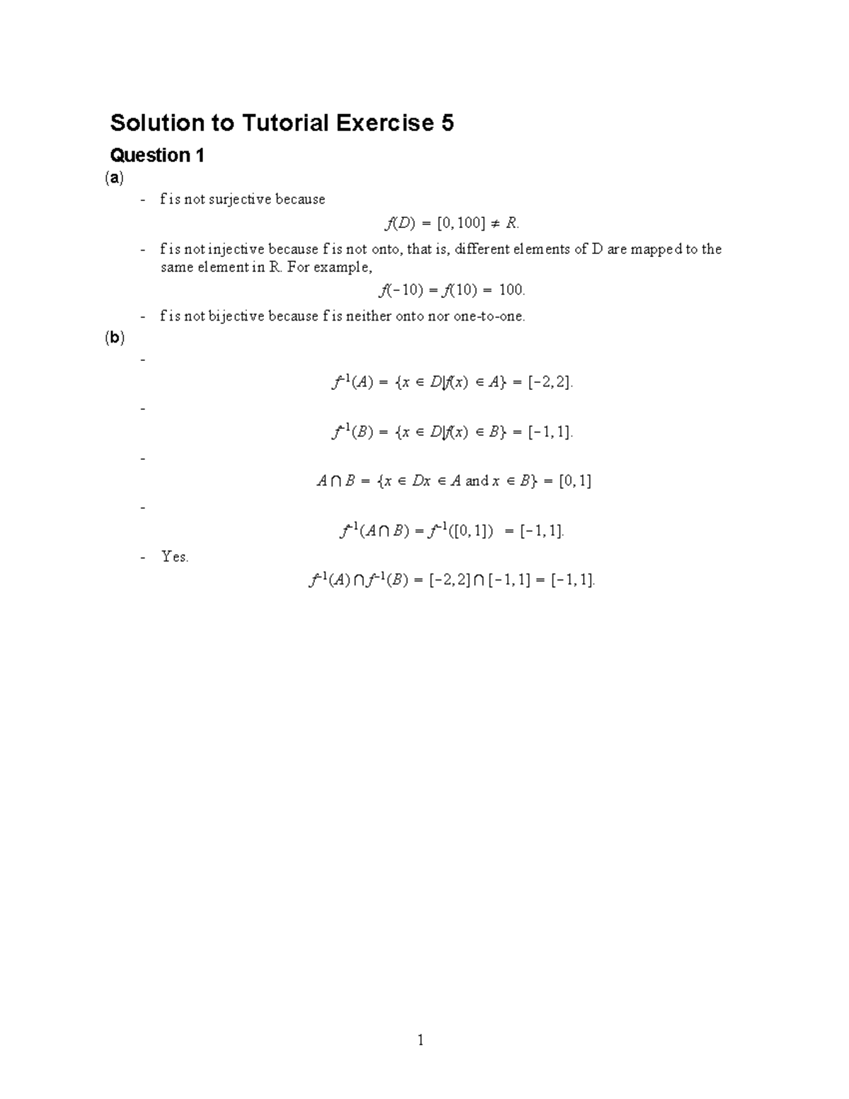 ETC2440 Tutorial 5 Solutions - Solution To Tutorial Exercise 5 Question ...