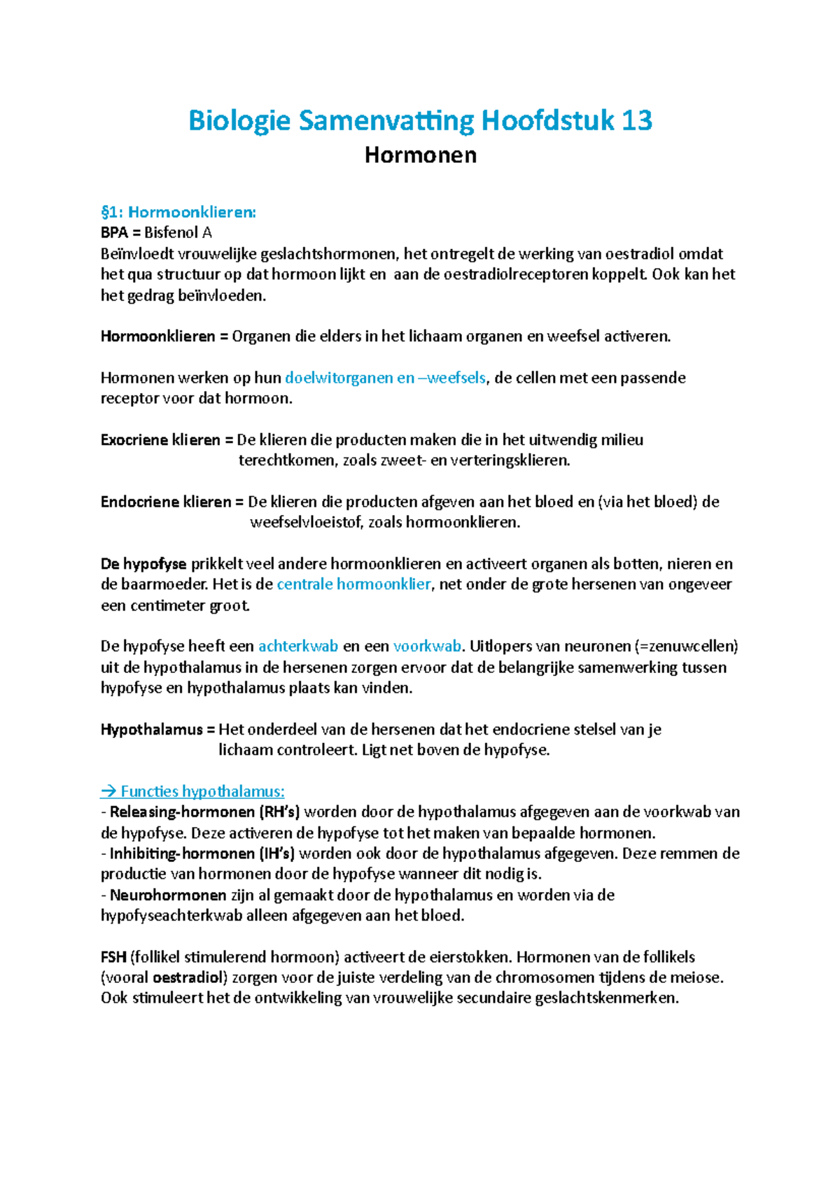 Biologie Samenvatting Nectar Hoofdstuk 13 - Biologie Samenvatting ...