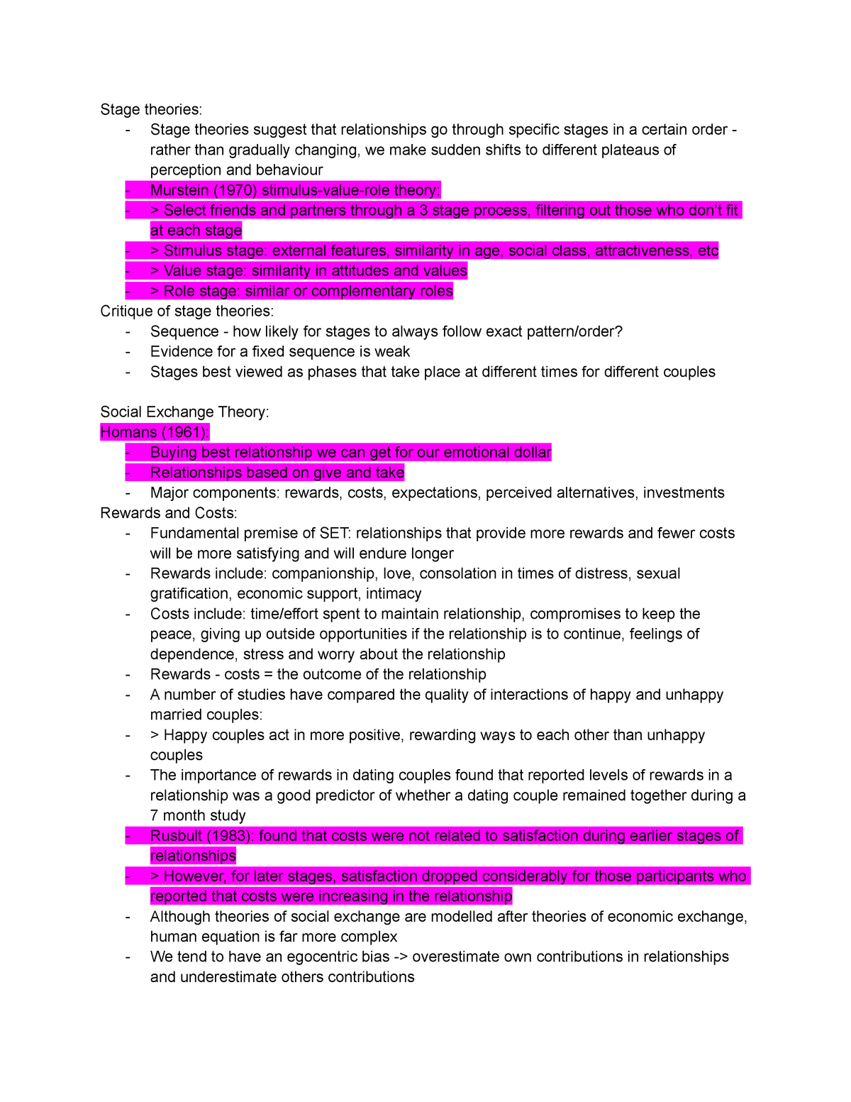 PYSC1014 Lecture 7 Notes Relationship Development And Maintenance ...