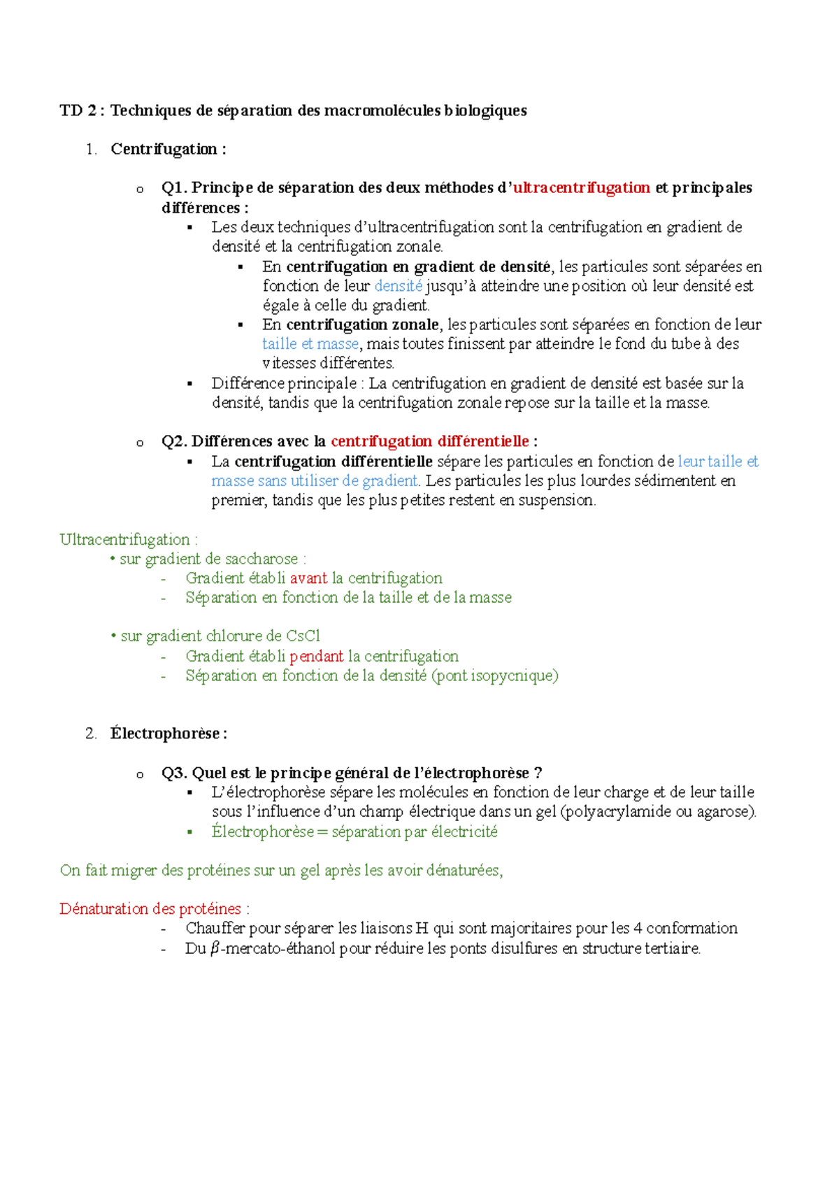 TD 2 BM - Correction du TD2 de BM - TD 2 : Techniques de séparation des ...