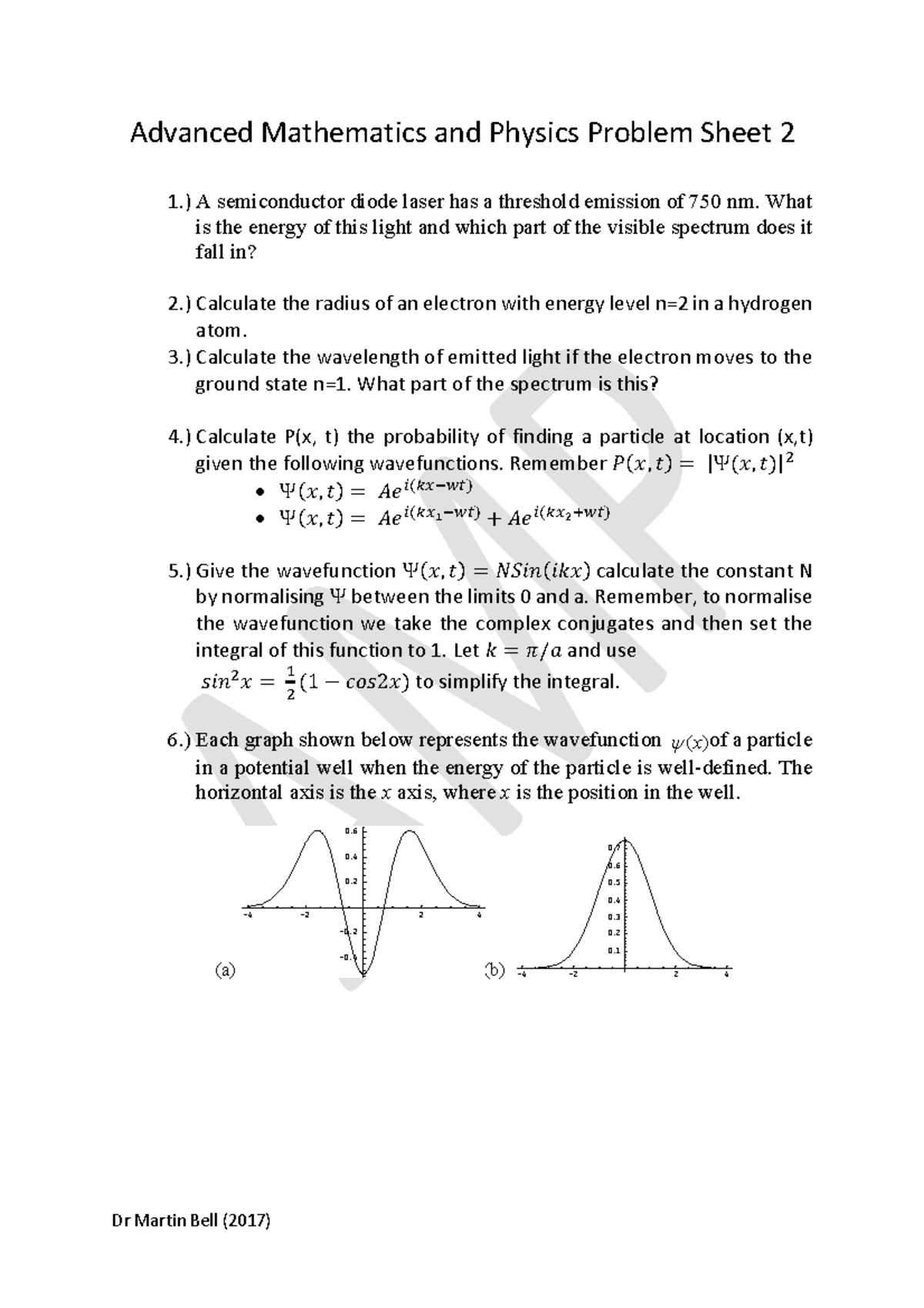 AMP Workshop 2 - Dr Martin Bell (2017) Advanced Mathematics And Physics ...