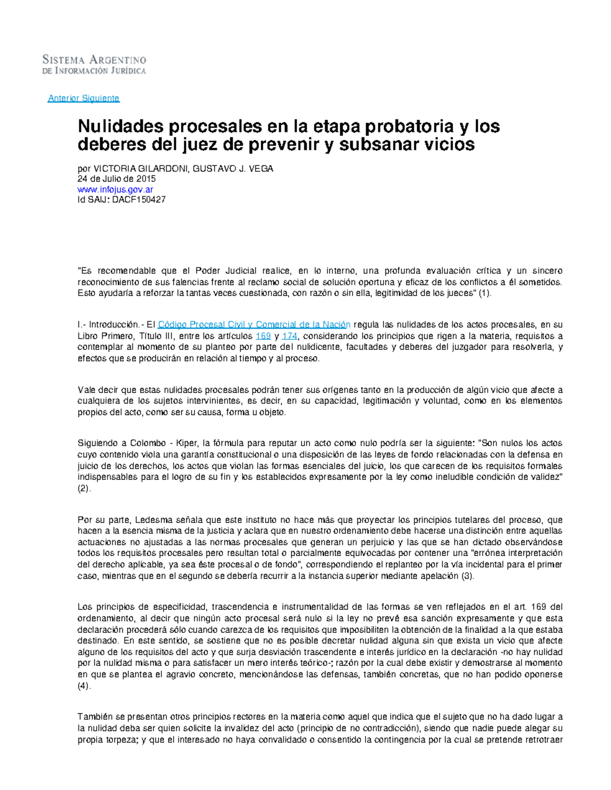 Nulidades Procesales En La Etapa Probatoria - Anterior Siguiente ...