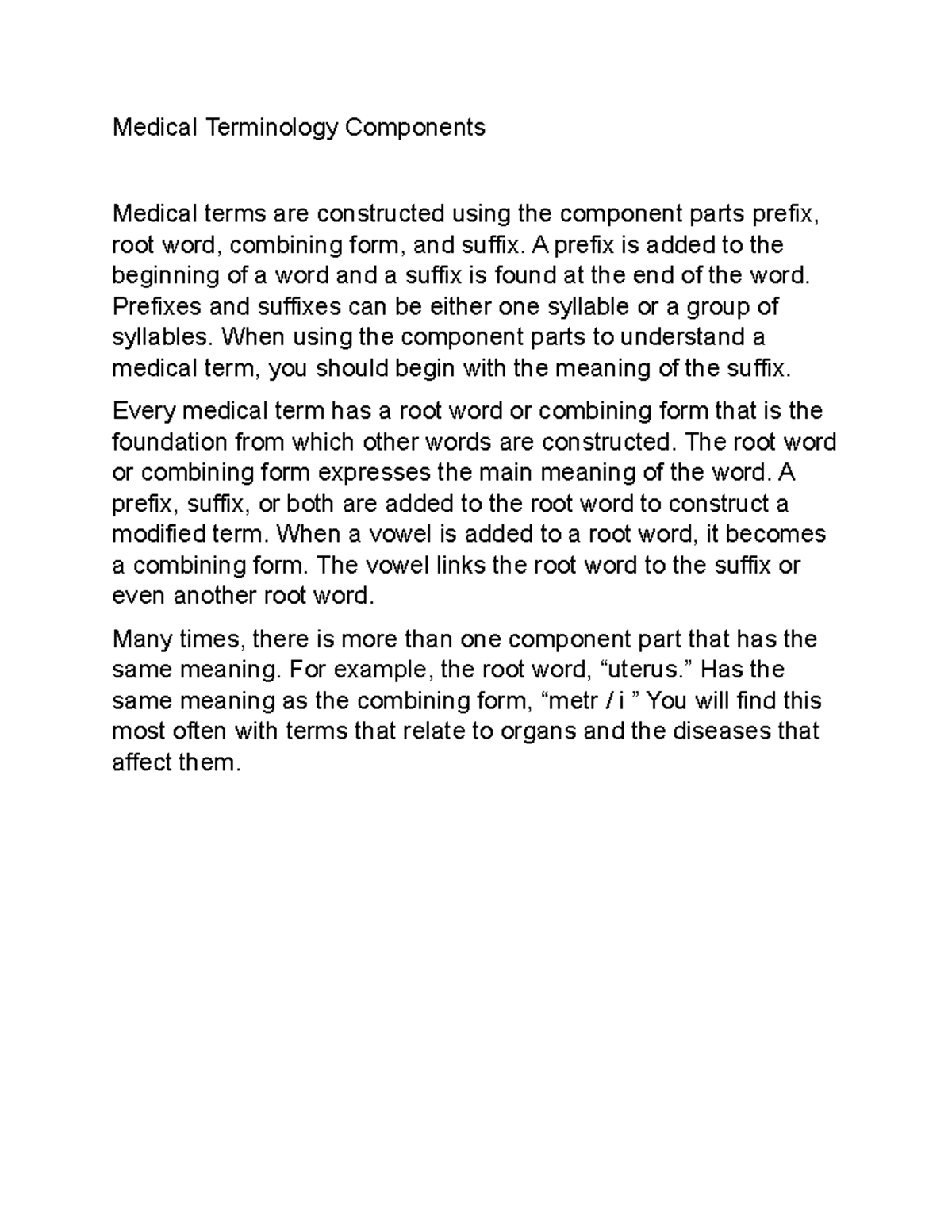 Cl1000 Medical Terminology Components - ME1160 - UMA - Studocu