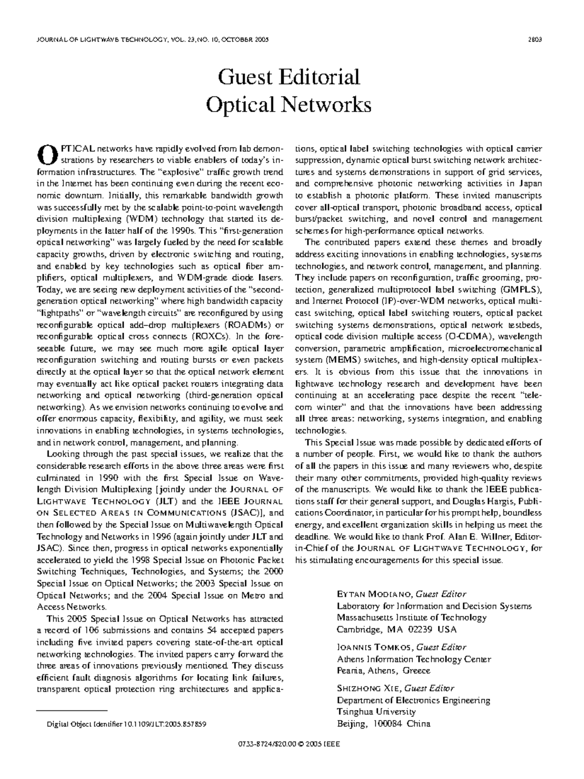 Optical Networks - Nanahahh - Guest Editorial Optical Networks O PTICAL ...
