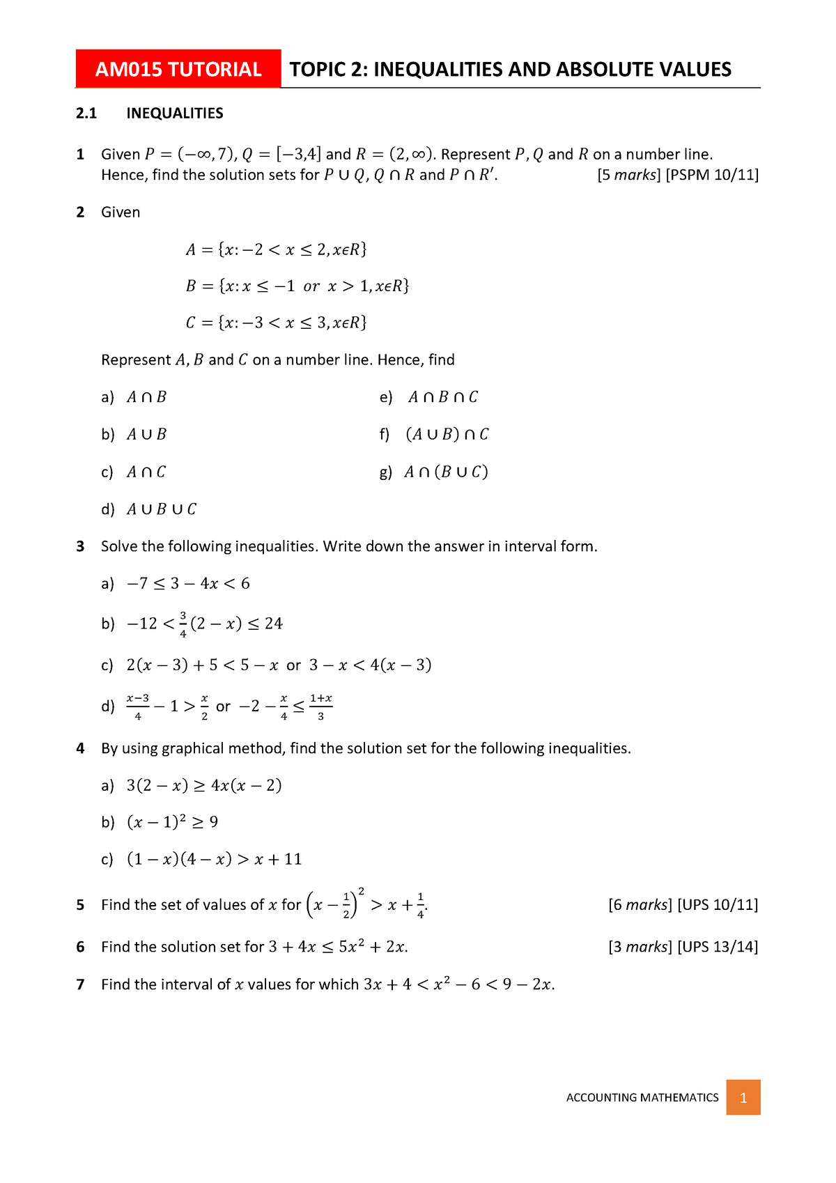 Topic 2 ( Tutorial) - Fight - AM015 TUTORIAL TOPIC 2 : INEQUALITIES AND ...