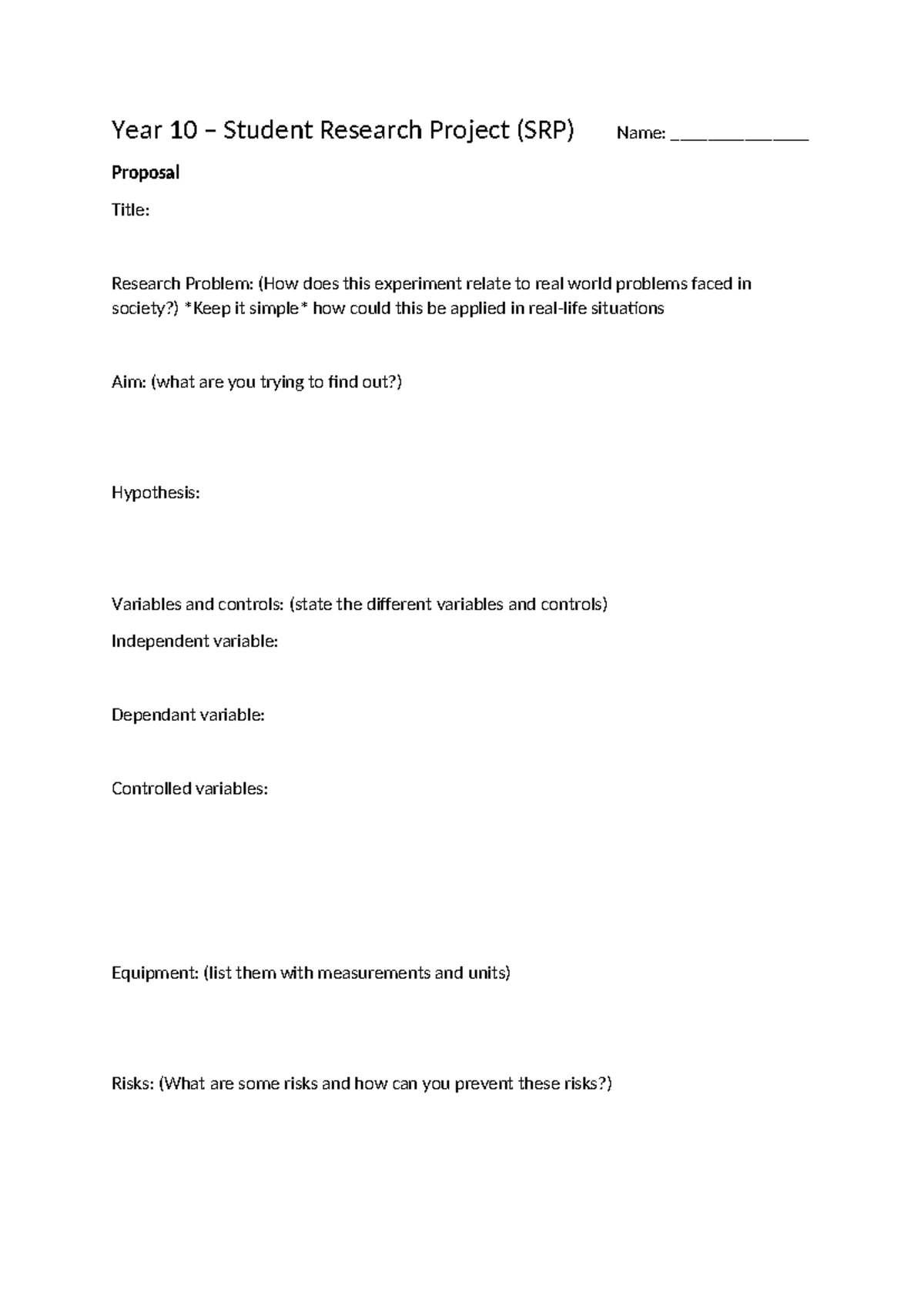 SRP Proposal Scaffold - Clartmygram - Year 10 – Student Research ...