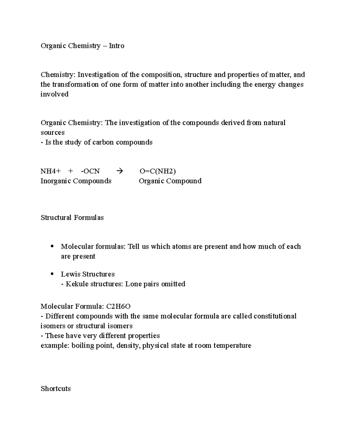 1 - First - Org - summary - Organic Chemistry – Intro Chemistry ...
