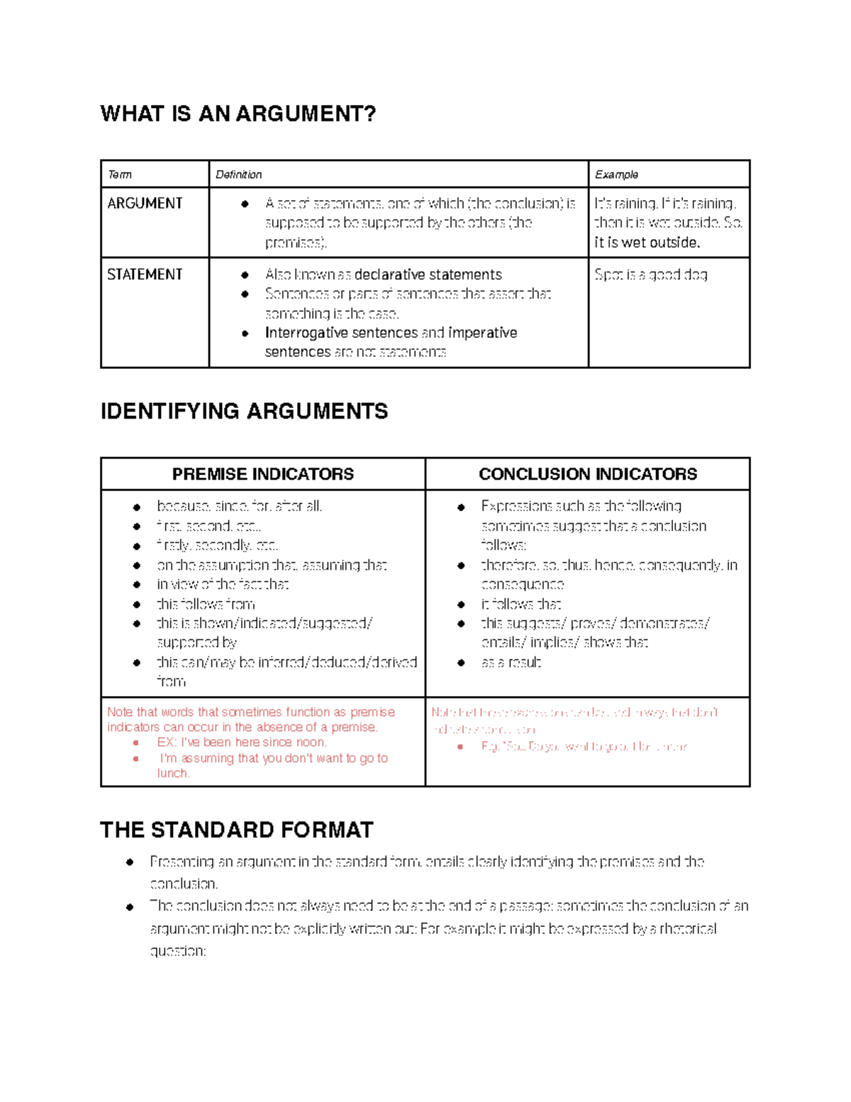 2 WHAT IS AN Argument Overview WHAT IS AN ARGUMENT? IDENTIFYING