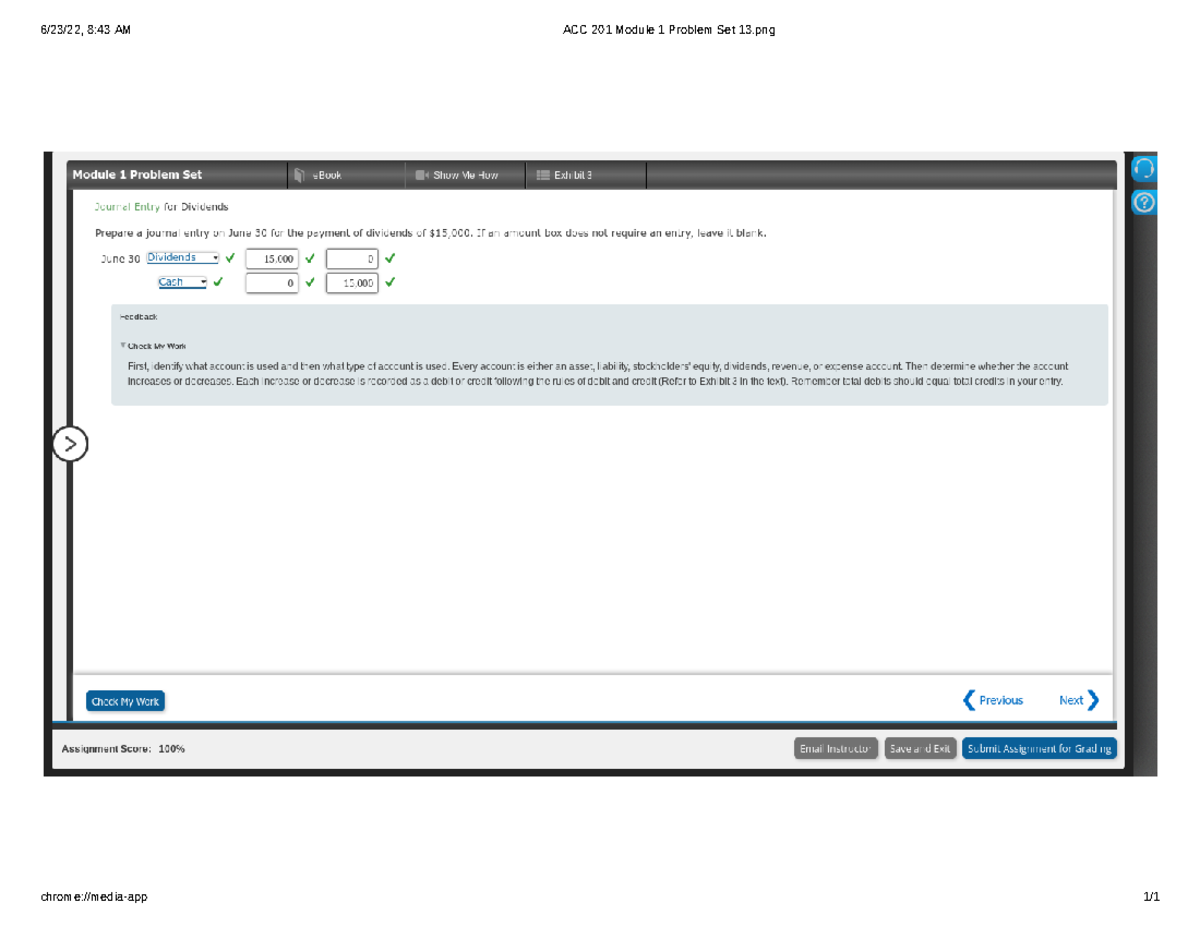 ACC 201 Module 1 Problem Set 13 - ACC 201 - 6/23/22, 8:43 AM ACC 201 ...