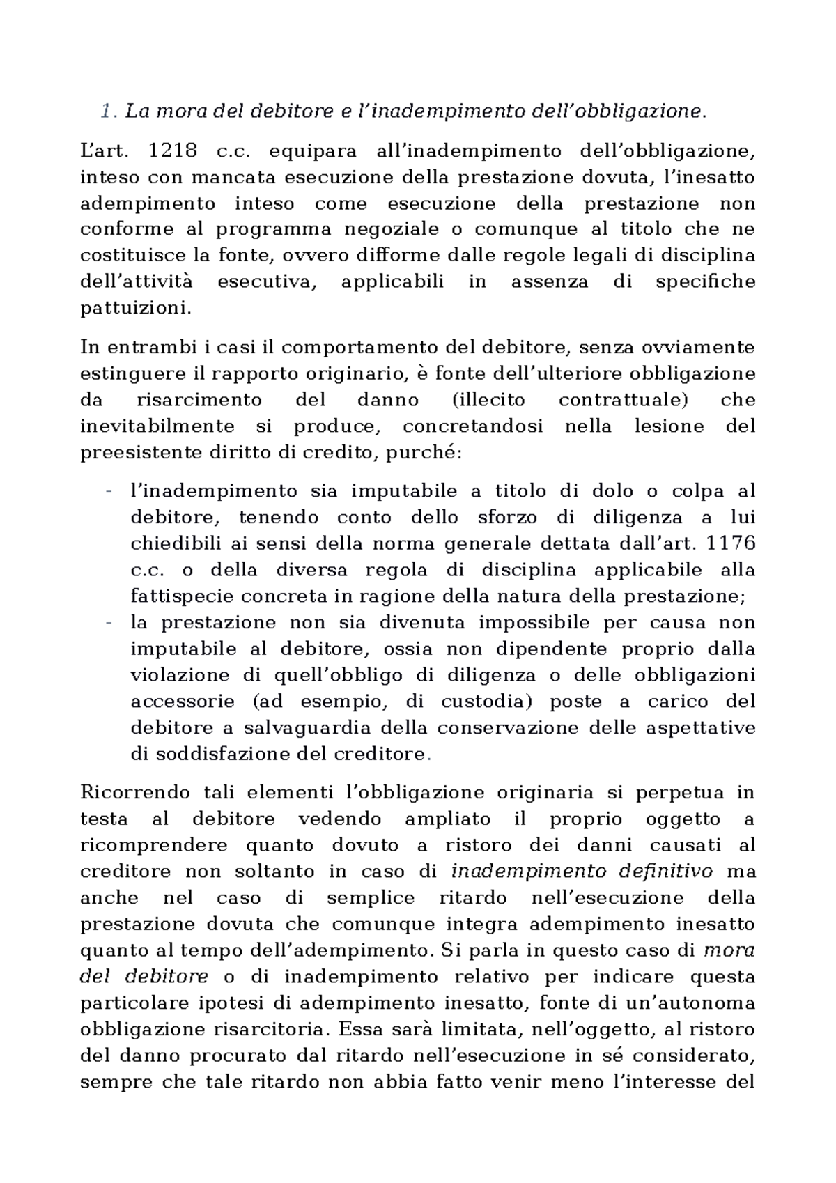 37. Trentasettesima Lezione. Mora E Inadempimento Del Debitore - 1 Mora ...