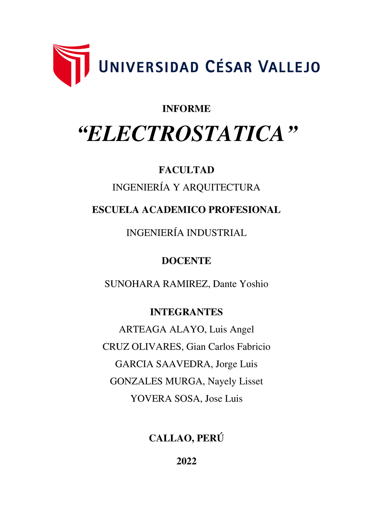 Electrostática - Trabajo De Electrostática - INFORME