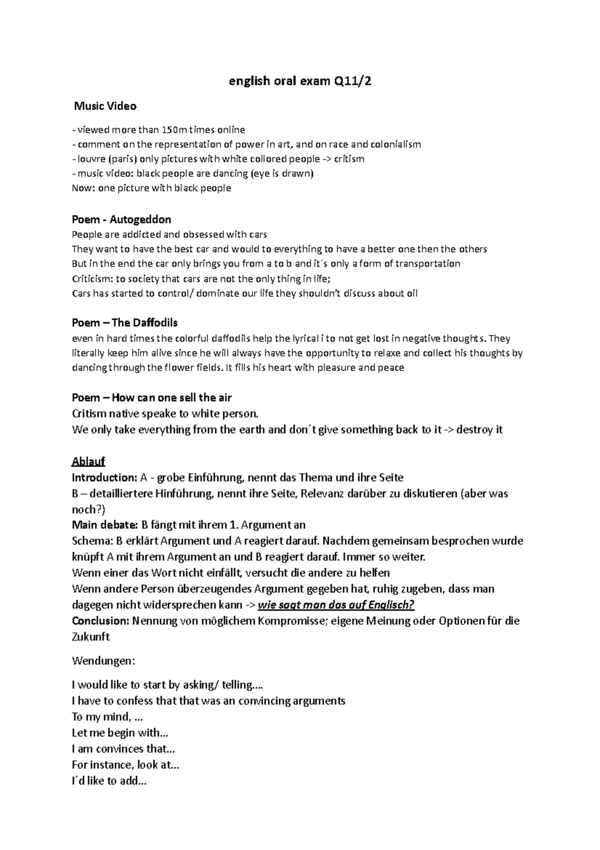 Mündliche Schulaufgabe Englisch 8 Klasse Gymnasium Bayern Beispiele Englisch Mündliche Schulaufgabe Q11 - english oral exam Q11/ Music