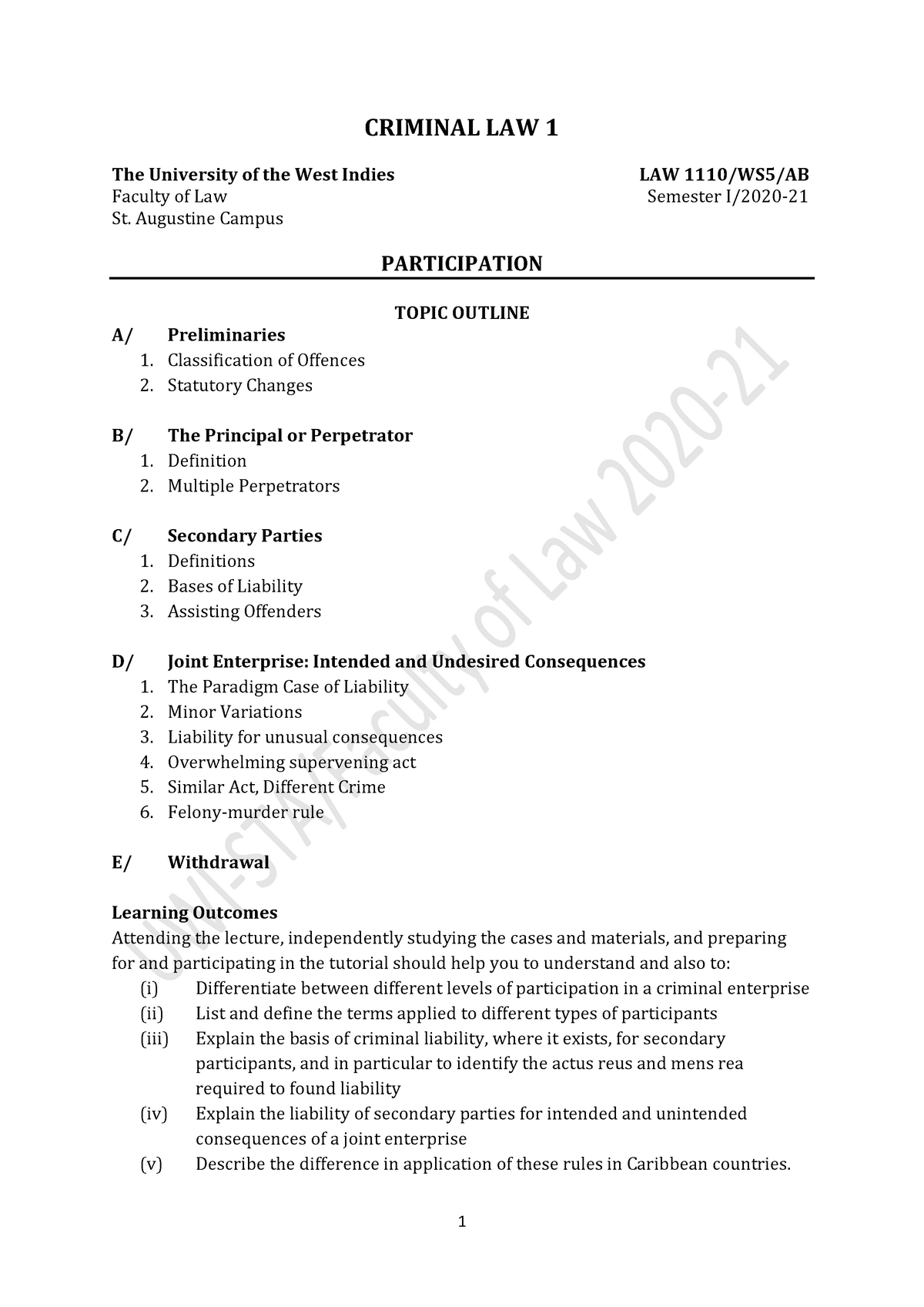 Ws 5 Participation for criminal law (University) - CRIMINAL LAW 1 The ...