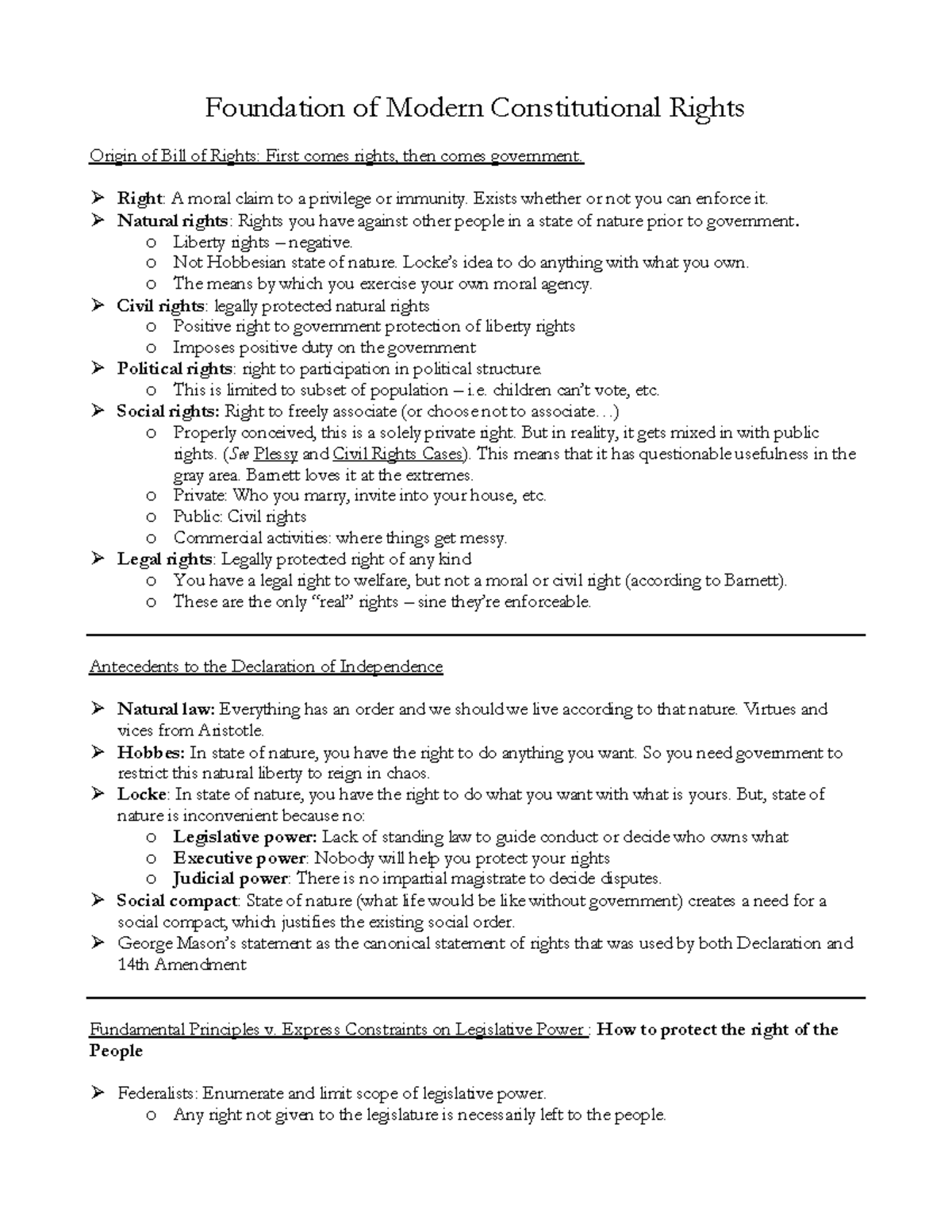 Constitutional Law Outline - Foundation Of Modern Constitutional Rights ...