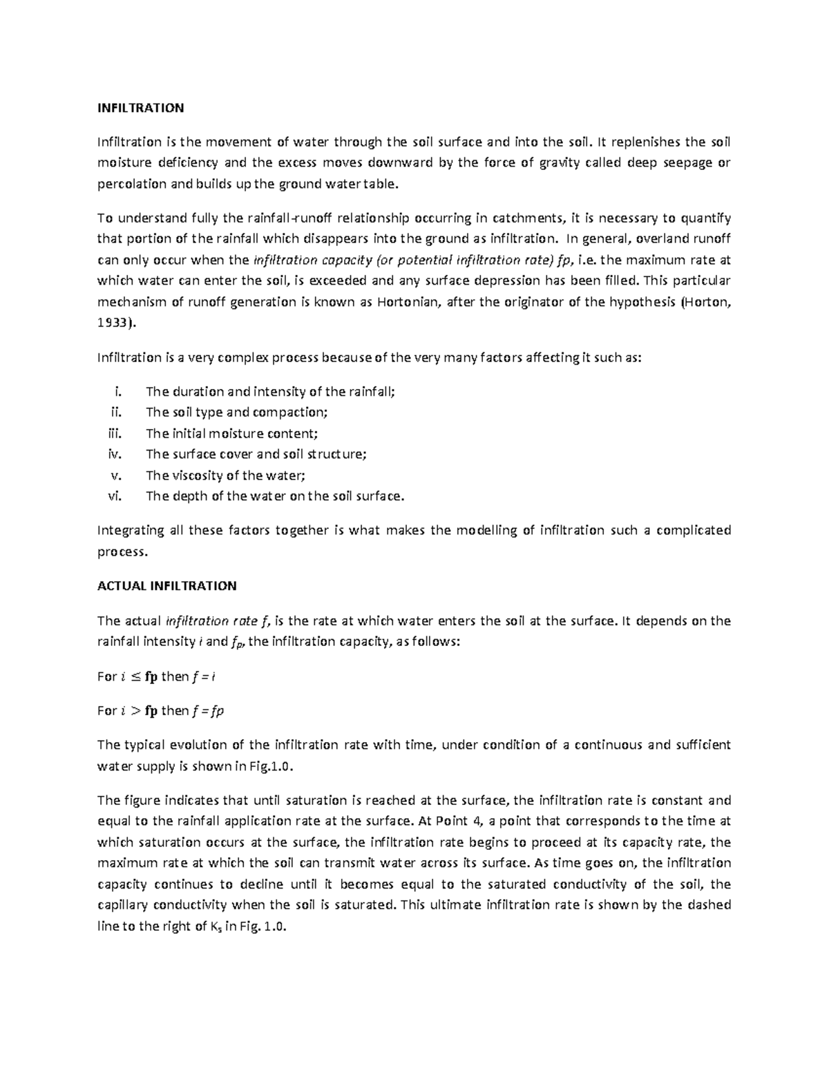 Infiltration - Lecture notes 3 - INFILTRATION Infiltration is the ...