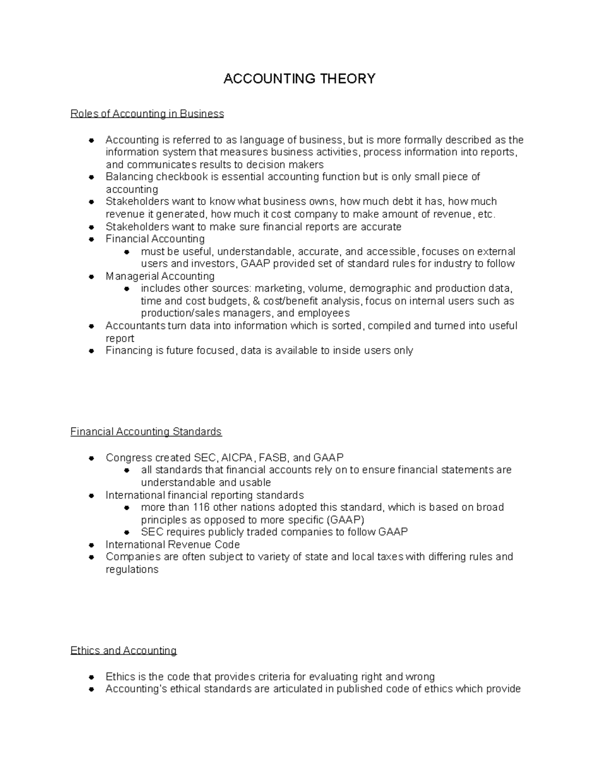 Accounting for Managers Notes 5 - ACCOUNTING THEORY Roles of Accounting ...