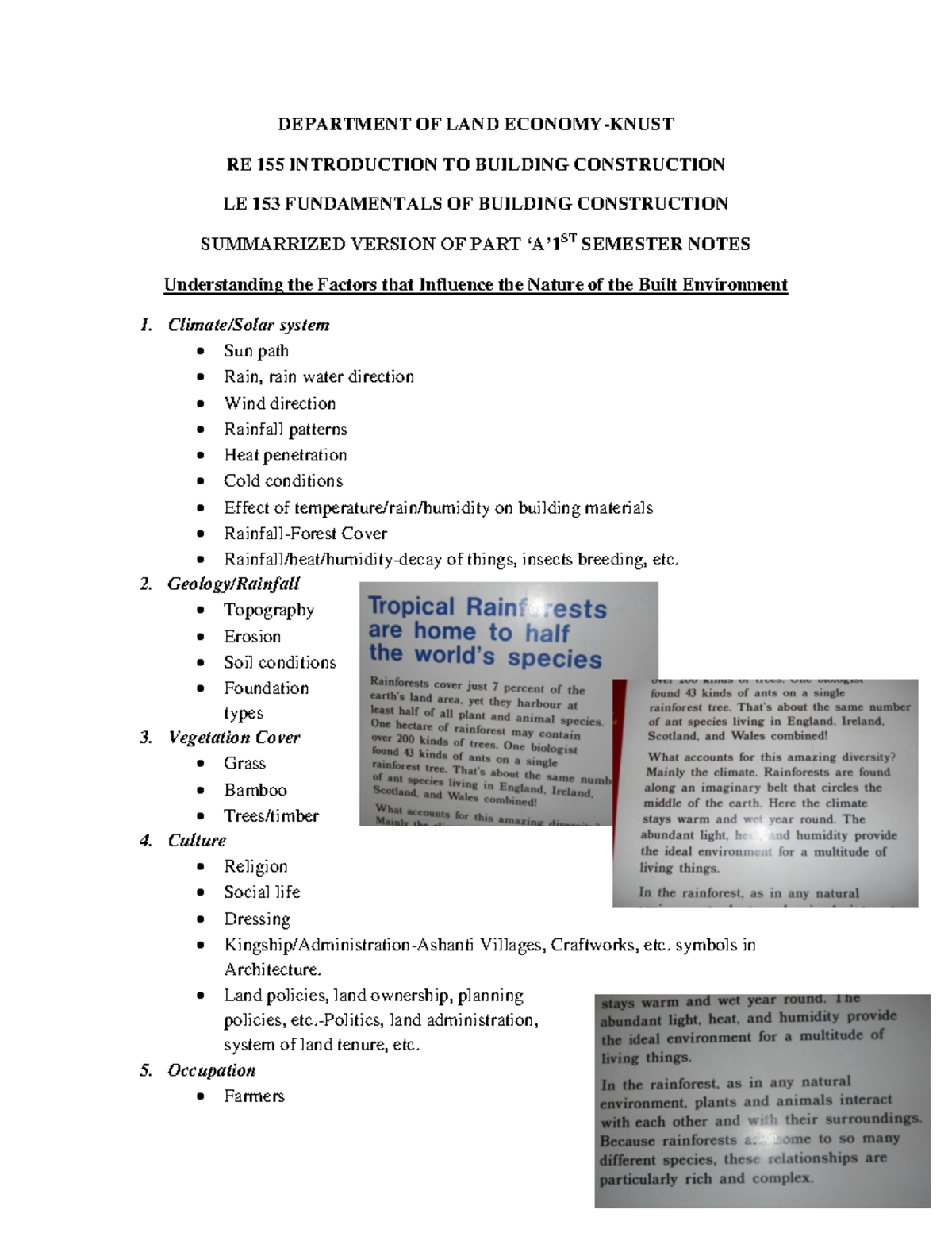 Sum 1st 2 Great material DEPARTMENT OF LAND ECONOMYKNUST RE 155