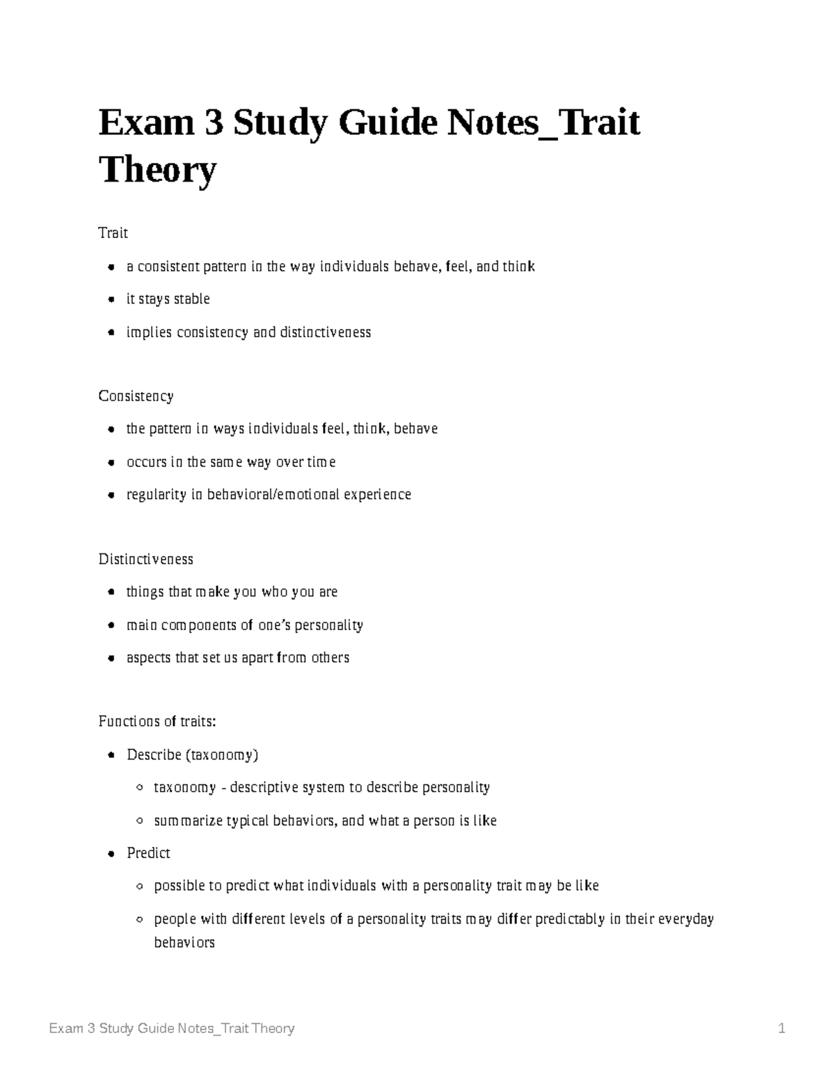Exam 3 Study Guide Notes Trait Theory - Exam 3 Study Guide Notes_Trait ...