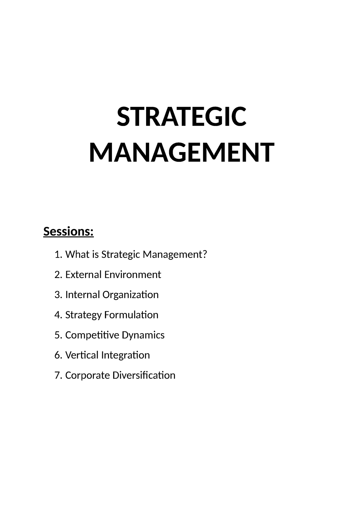 Strategic Management Study Notes - STRATEGIC MANAGEMENT Sessions: 1 ...